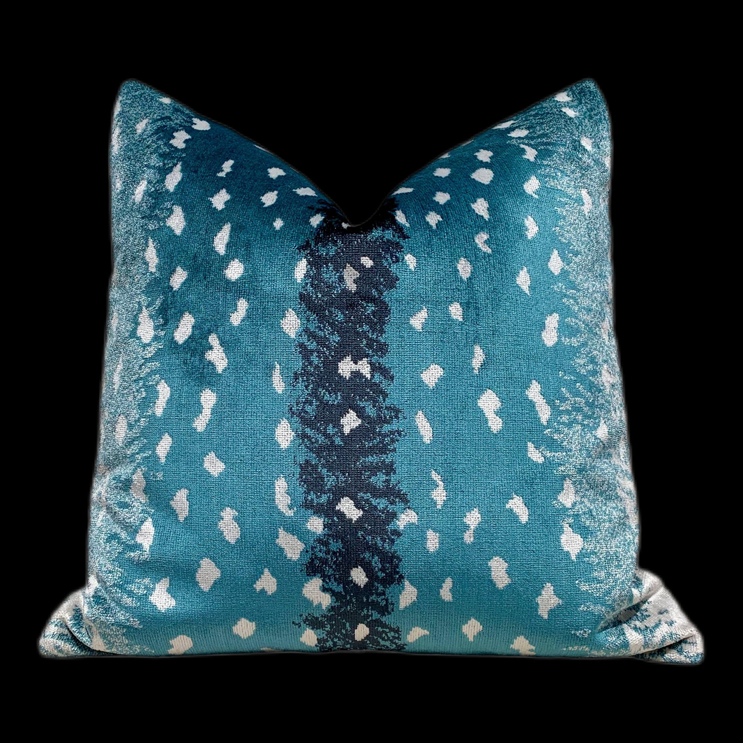 Antelope Velvet Pillow In Teal. Luxury Designers Velvet Accent Decorative Pillow  Lumbar Teal Animal Skin Decor, Teal Black Velvet Cushion