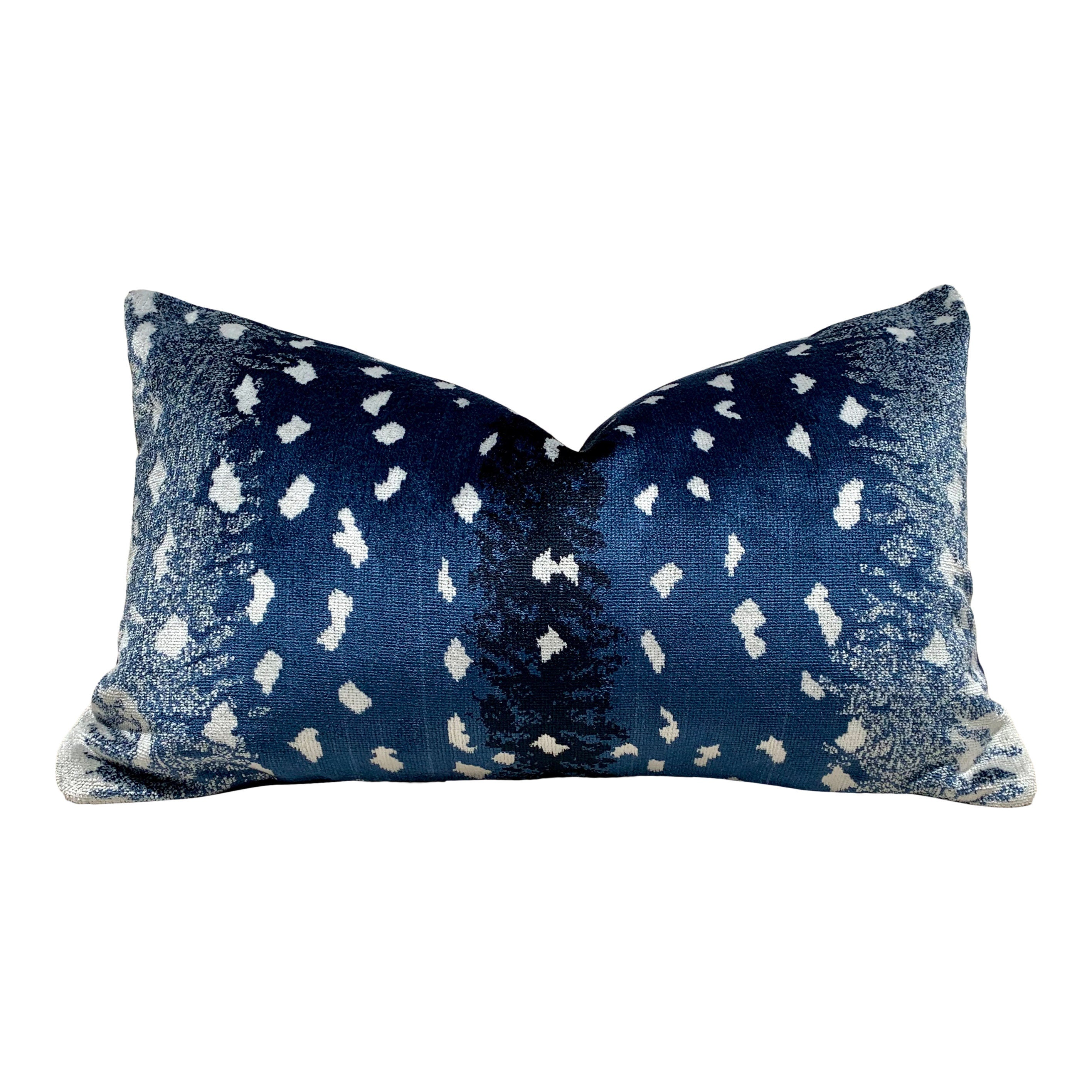 Antelope Velvet Pillow In Midnight. Luxury Velvet Pillow in Navy Blue, Lumbar Designer Animal Skin Velvet Pillow Cover Luxurious Gifts