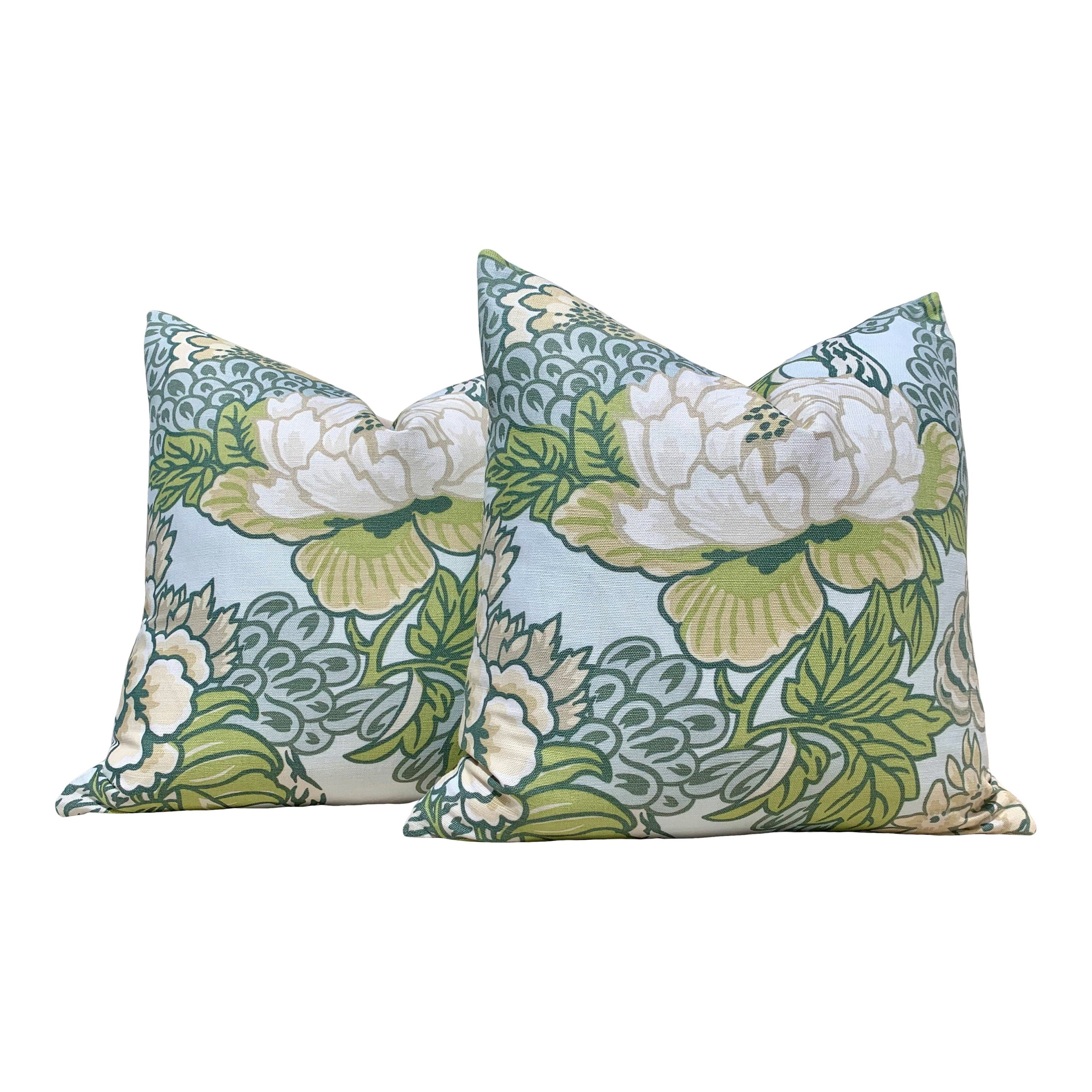 Thibaut Honshu Blue and Beige Floral Throw Pillow