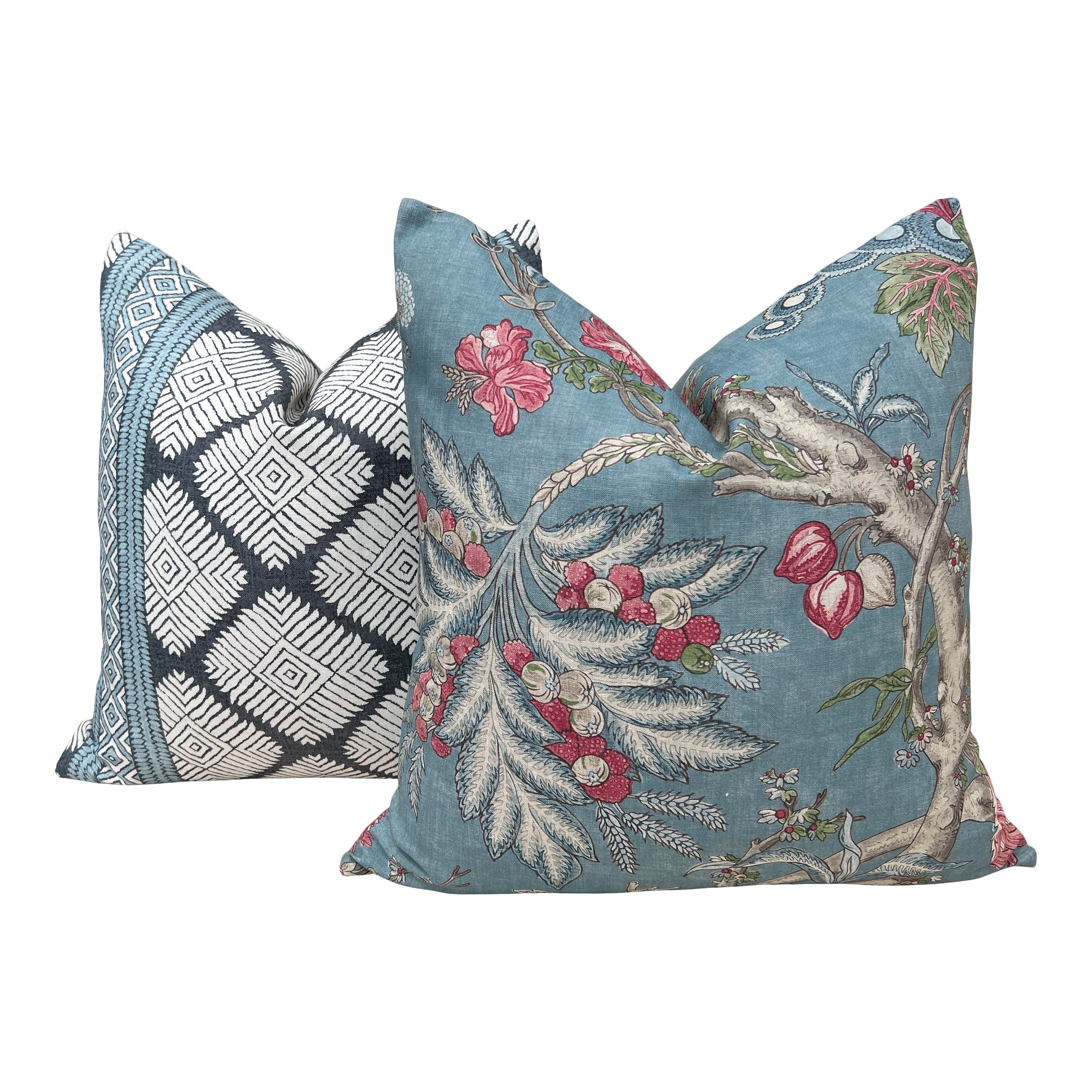 Chatelain Pillow Cover in Robbins's Egg. Designer Decorative Pillow in Blue French Country Floral Accent lumbar Cushion Case Euro Sham