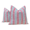 Load image into Gallery viewer, Thibaut Indoor/Outdoor Woven Southport Stripe Pillow in Peony and Navy. Outdoor Striped Pillow Cover Pink and Dark Blue Accent Lumbar
