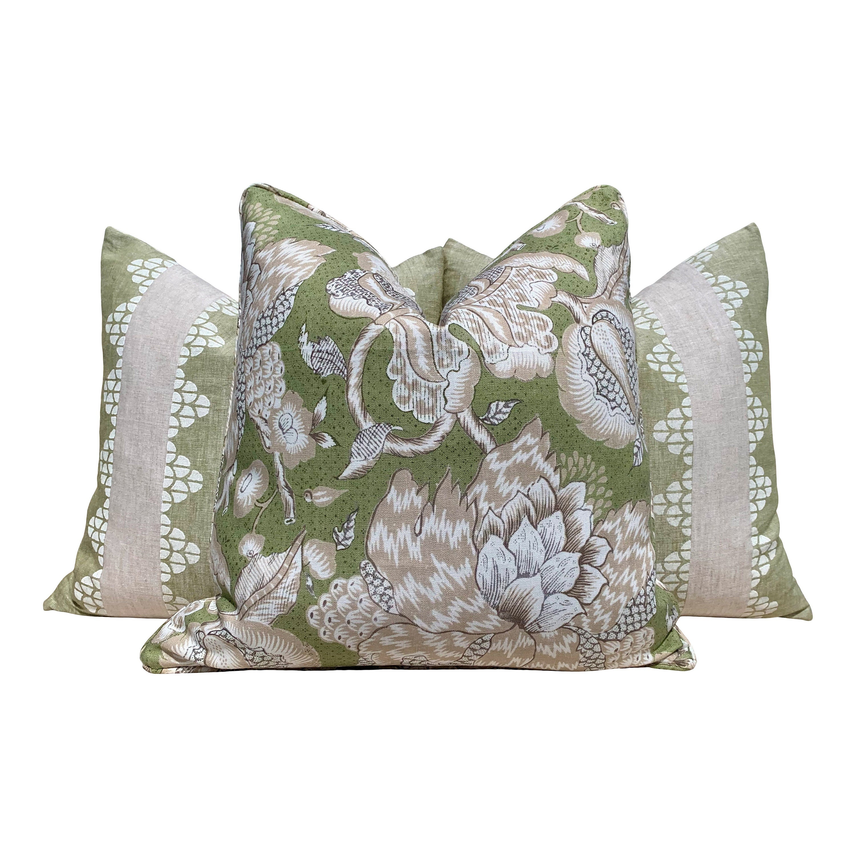 Thibaut Dhara Stripe Pillow Green. Lumbar Striped Green Pillow Cover, Euro Sham Pillow Cover, Stripe Decorative Pillow, Bedding Pillows