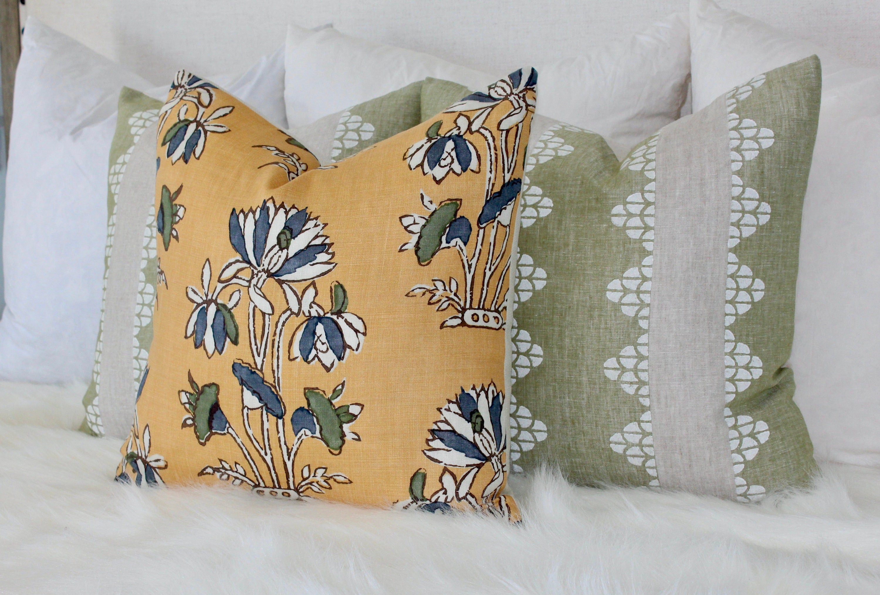 Thibaut Dhara Stripe Pillow Green. Lumbar Striped Green Pillow Cover, Euro Sham Pillow Cover, Stripe Decorative Pillow, Bedding Pillows