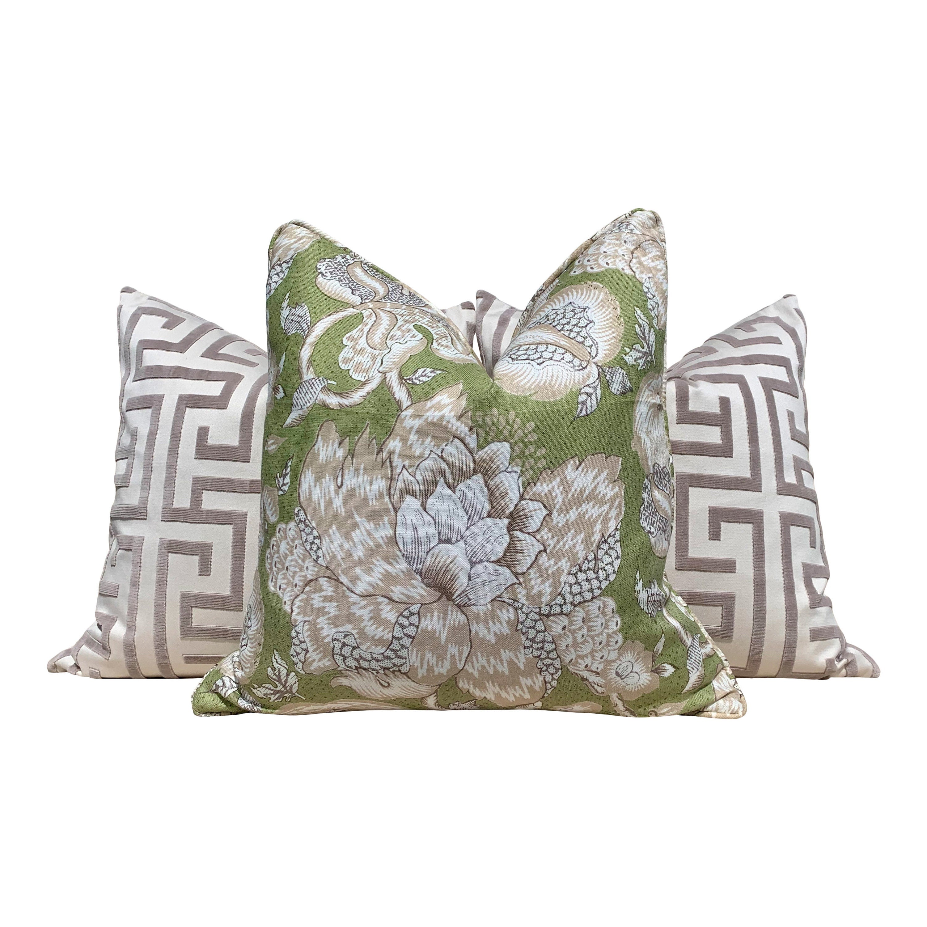 Thiabut Westmont Pillow Green. Lumbar Green Pillow, Euro Sham Pillow, Floral Accent Pillow, Green Tan Designer Cushion Cover, Bedding Pillow