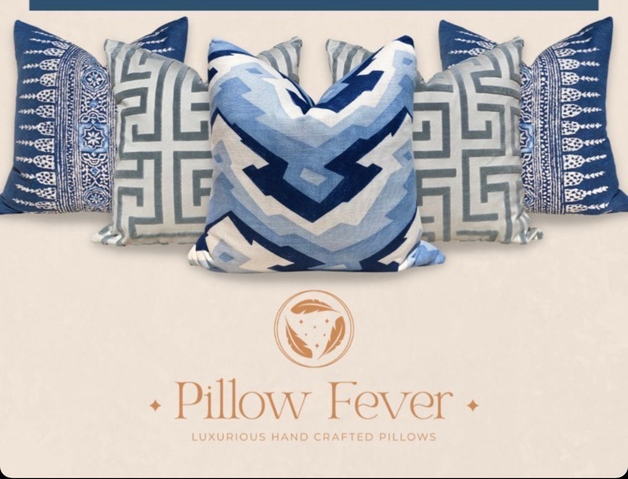 Thibaut Javanese Stripe Pillow in Navy Blue  and White. Lumbar Decorative Pillow. Accent Throw pillow, Designer pillows, high end cushion
