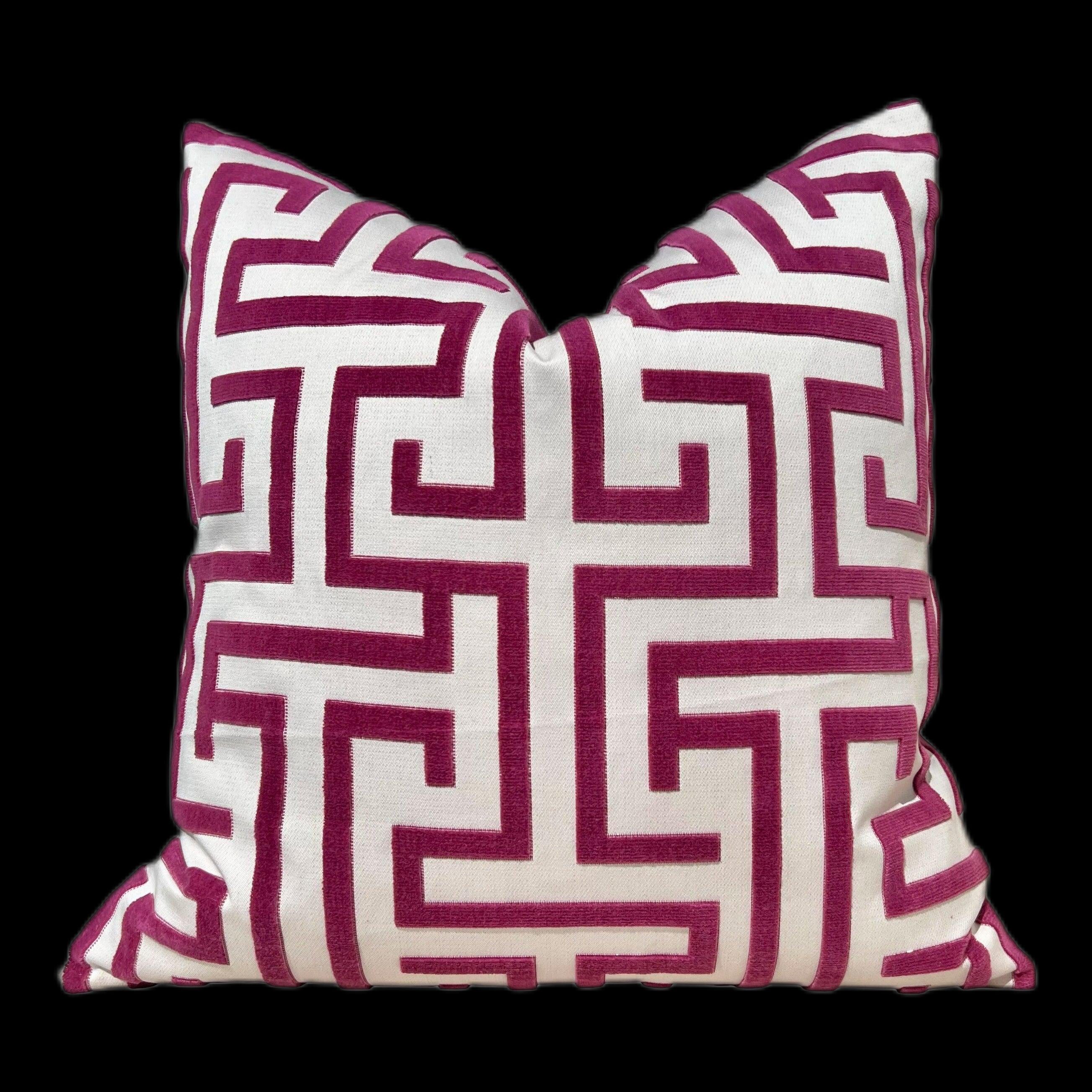 Ming Trail Pillow in Eggplant. Trellis Pillow Cover, Velvet Lumbar Pillow, Fretwork , Euro Sham, Greek Key Maze, Fretwork Pillow, Thibaut