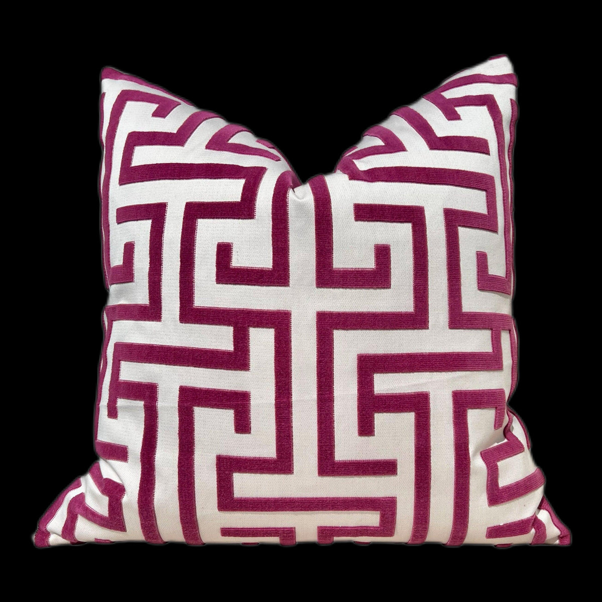Thibaut Ming Trail Pillow, Raised Velvet in Eggplant Color on Cream Wo