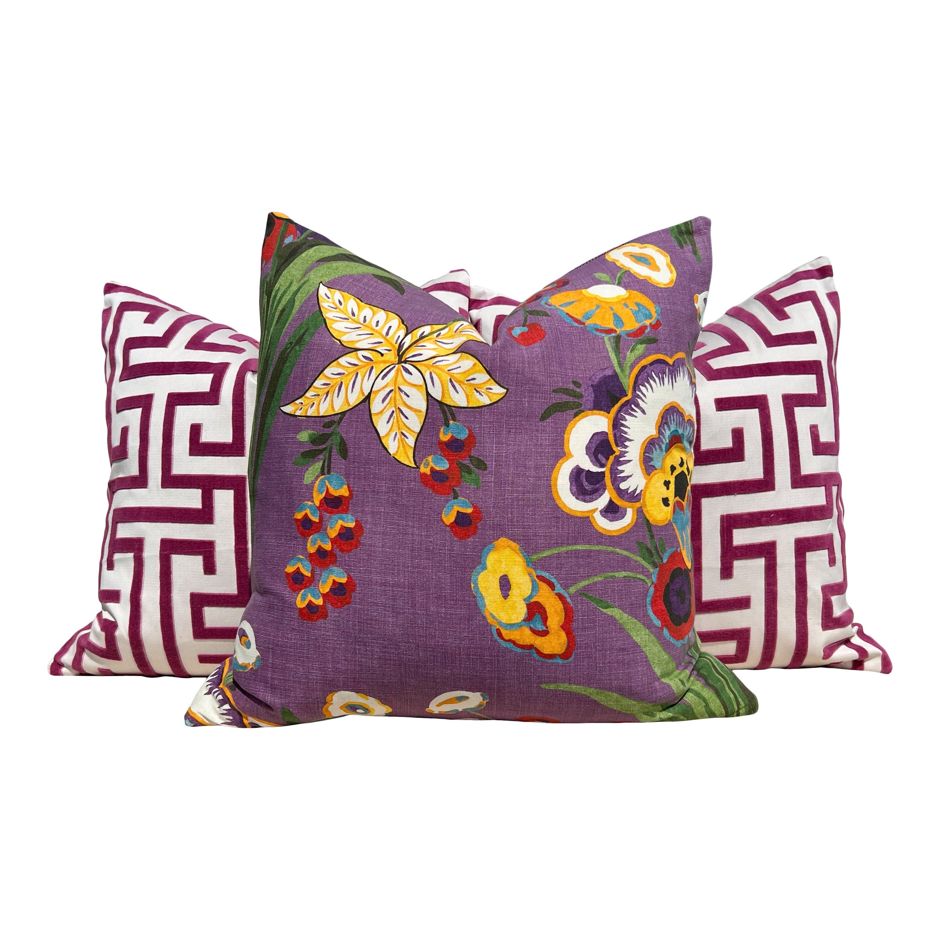 Ming Trail Pillow in Eggplant. Trellis Pillow Cover, Velvet Lumbar Pillow, Fretwork , Euro Sham, Greek Key Maze, Fretwork Pillow, Thibaut