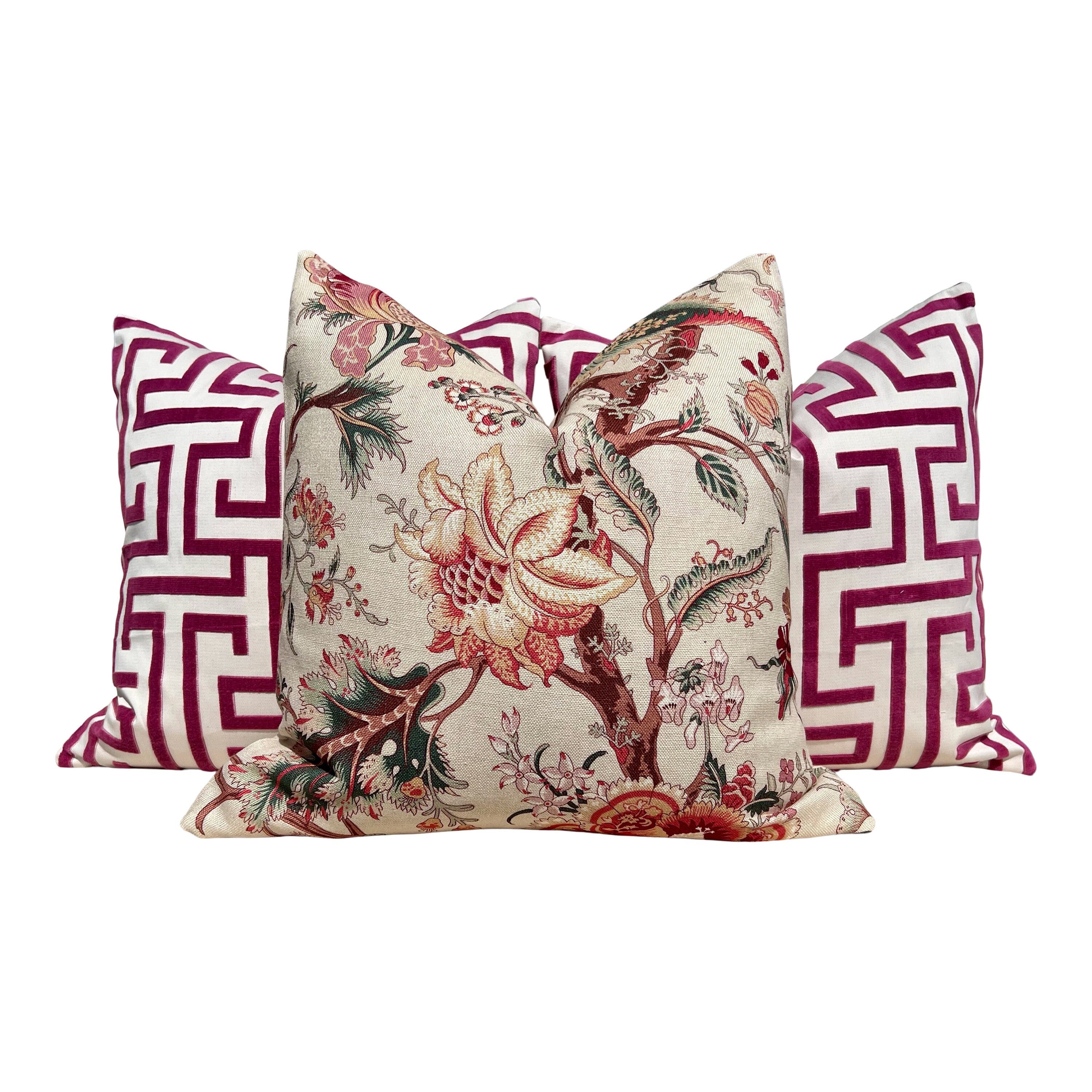 Ming Trail Pillow in Eggplant. Trellis Pillow Cover, Velvet Lumbar Pillow, Fretwork , Euro Sham, Greek Key Maze, Fretwork Pillow, Thibaut