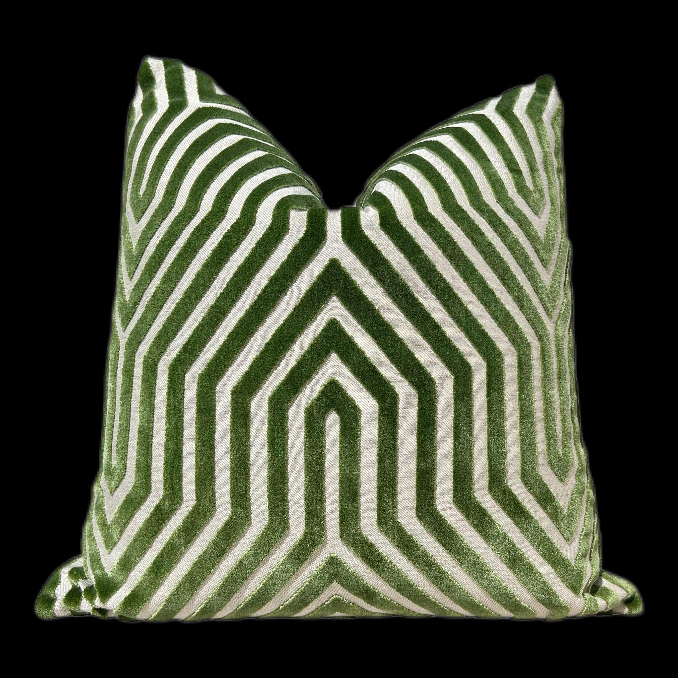 Vanderbilt Velvet Pillow Green. Velvet Lumbar Pillow, Long Lumbar Green Pillow, Chevron Plush Velvet Cushion Cover, Geometric Euro Sham