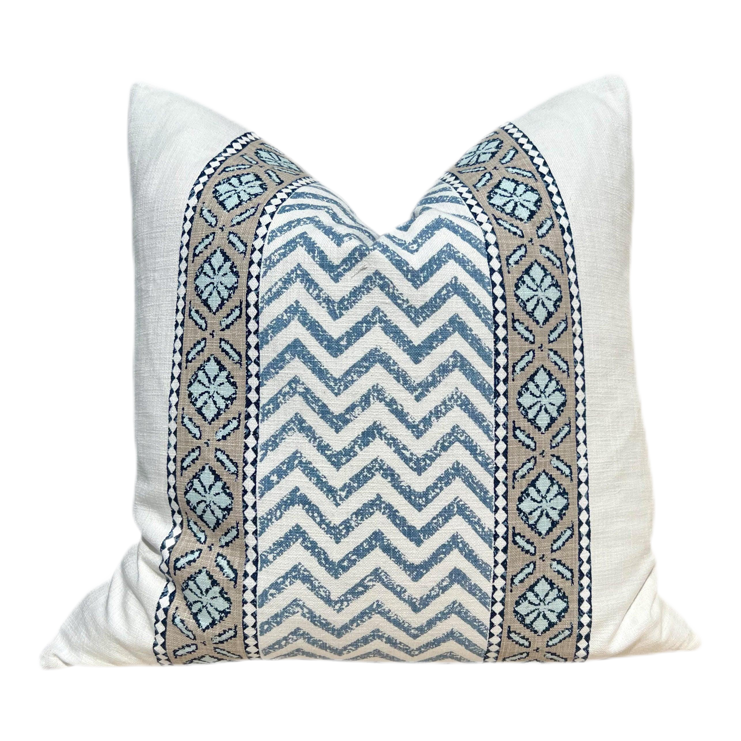 Designer Striped Pillow in Aqua Blue.