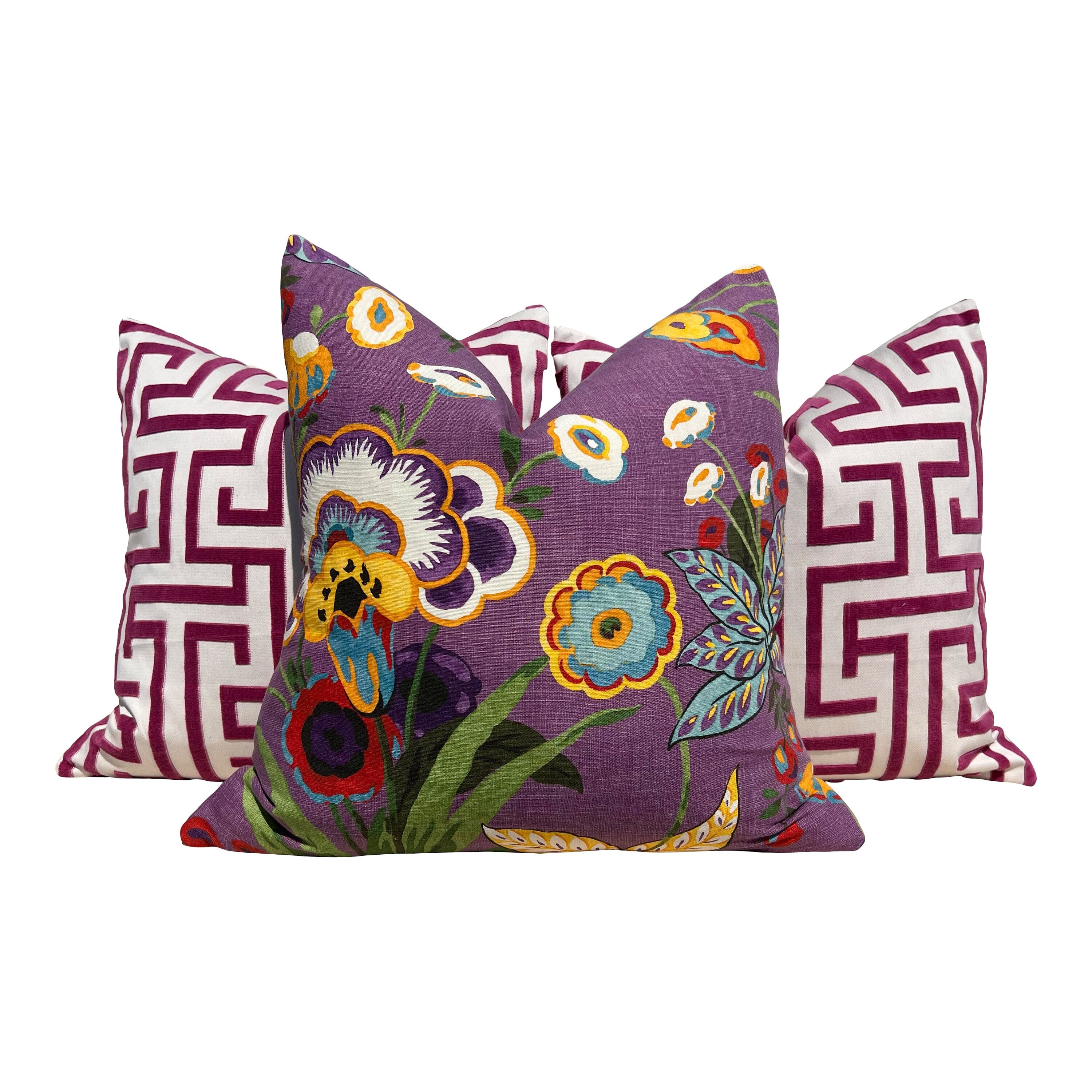 Ming Trail Pillow in Eggplant. Trellis Pillow Cover, Velvet Lumbar Pillow, Fretwork , Euro Sham, Greek Key Maze, Fretwork Pillow, Thibaut