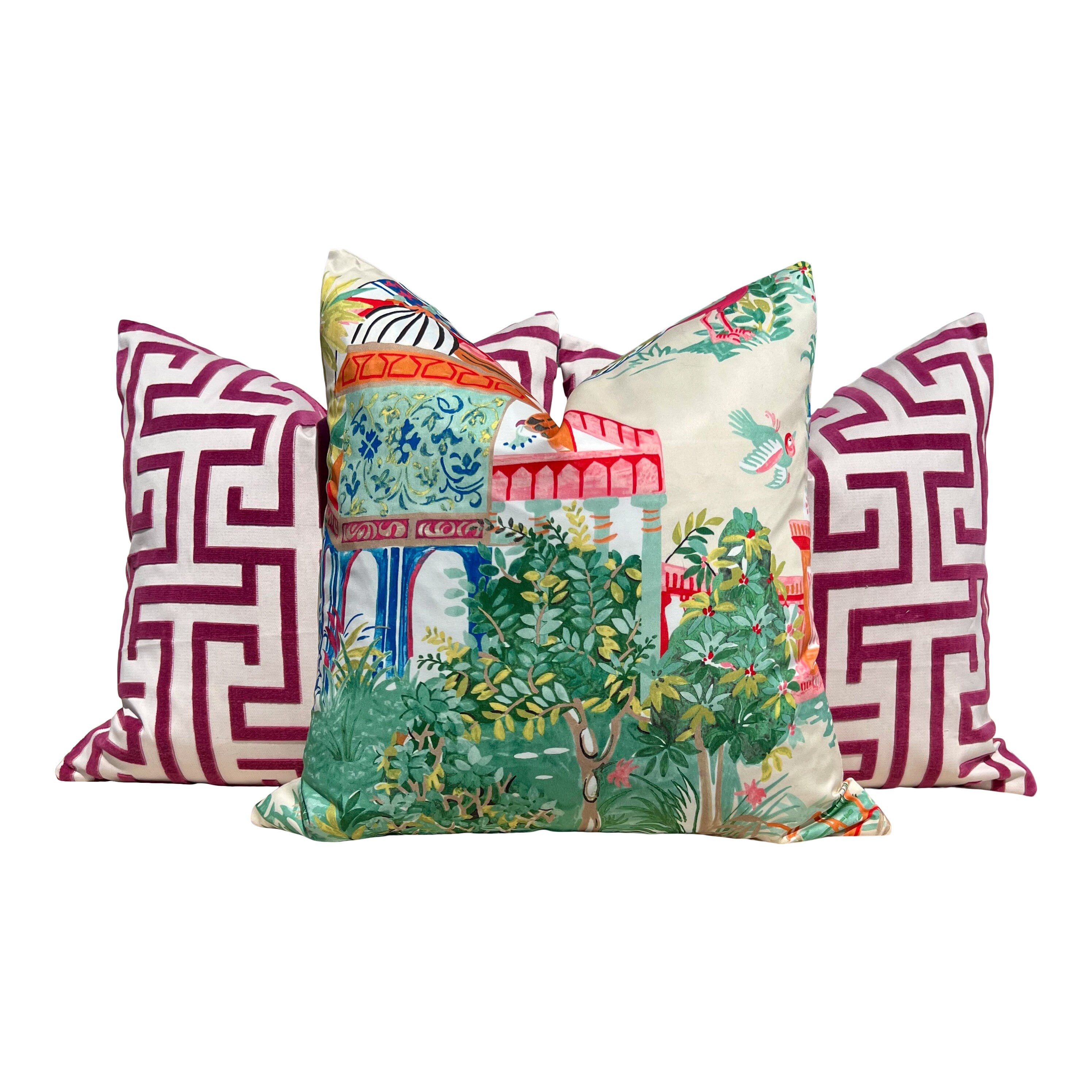 Ming Trail Pillow in Eggplant. Trellis Pillow Cover, Velvet Lumbar Pillow, Fretwork , Euro Sham, Greek Key Maze, Fretwork Pillow, Thibaut