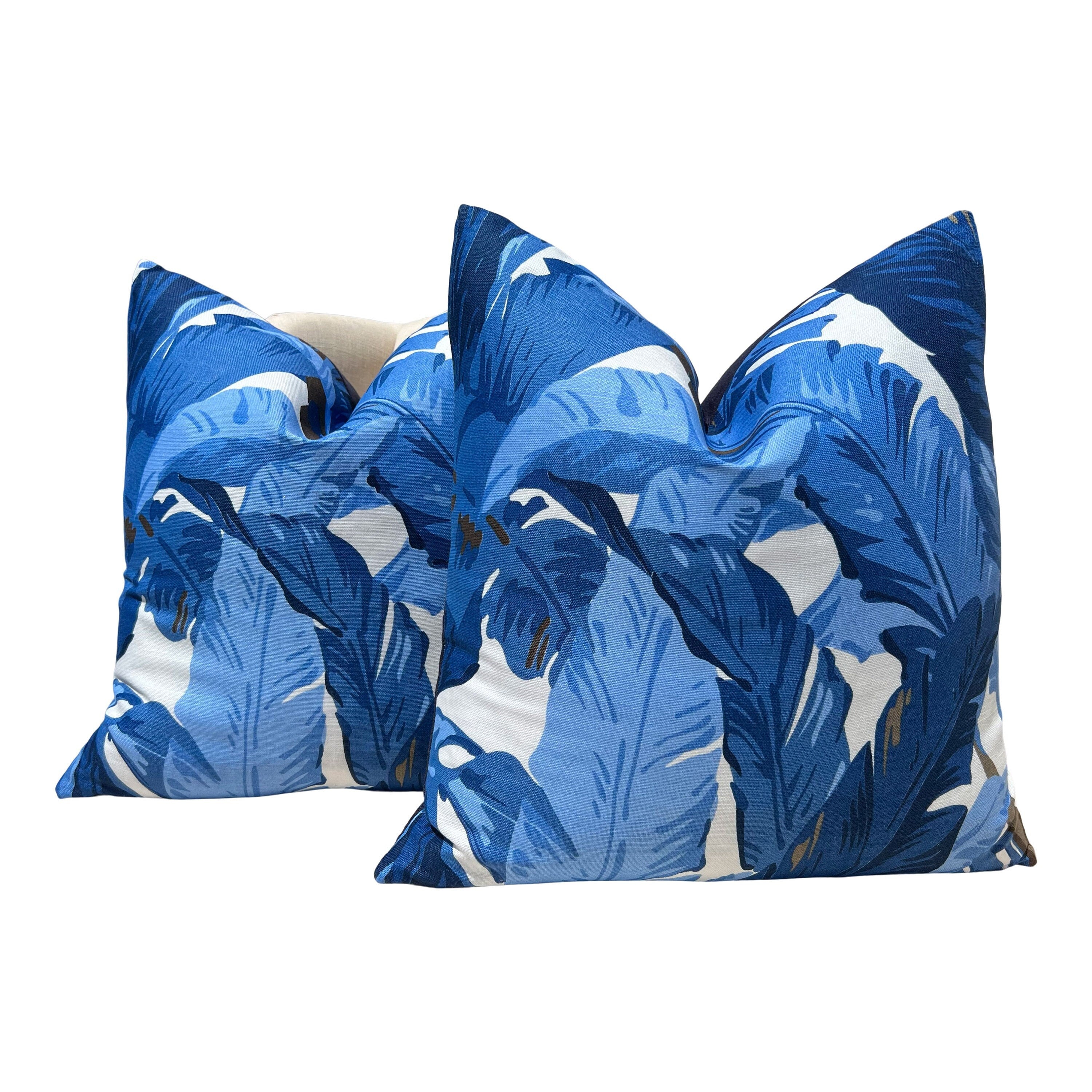 Thibaut Travelers Palm Pillow in Blue and White. Designer Pillows, Palm Leaf Cushion, High End Pillow Cover, Blue and White Pillow