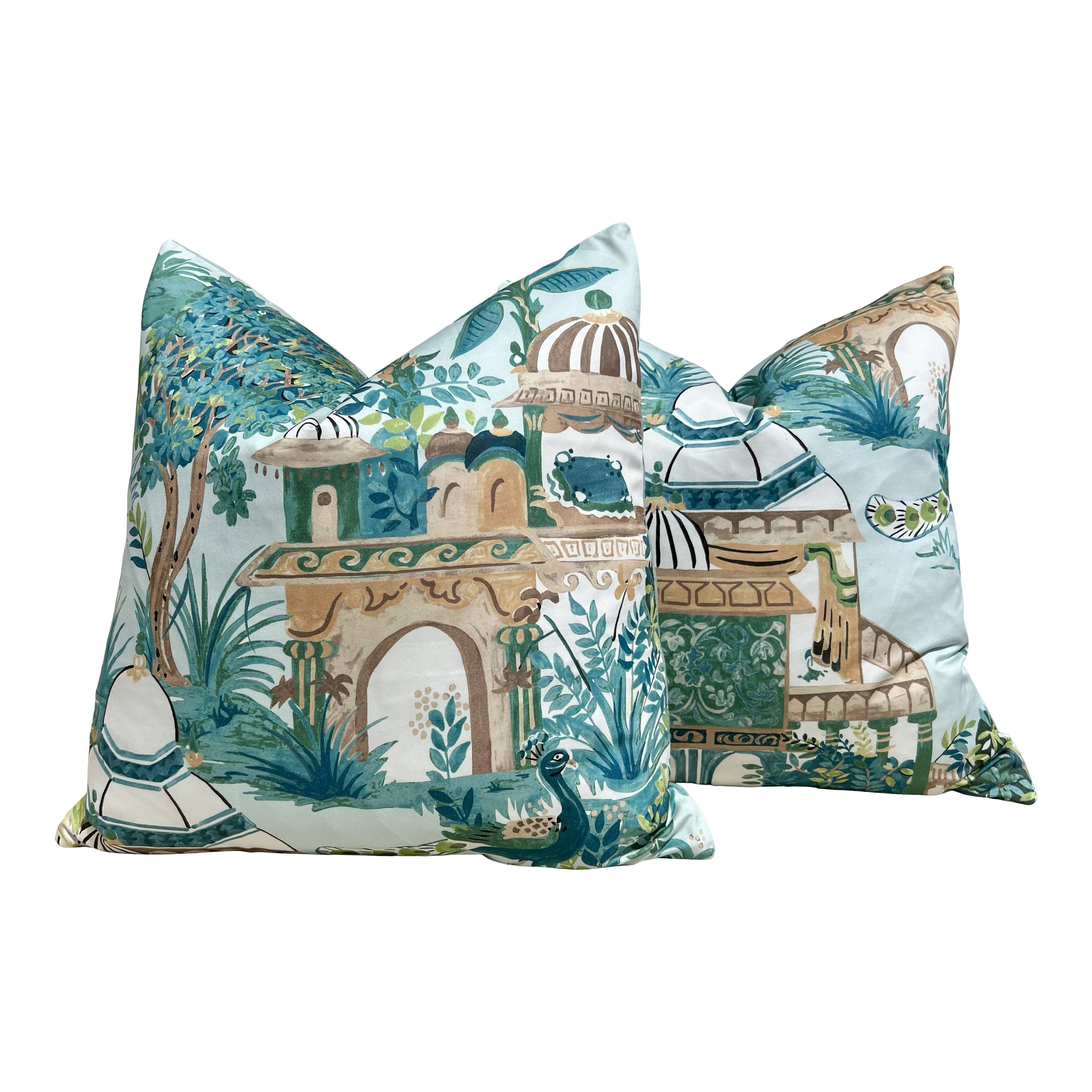 Mystic Garden Decorative Pillow Teal, Aqua, Tan. Aqua Green Accent  Lumbar Pillow Case, Euro Sham Designer Pillow Case Cushion Slipcover