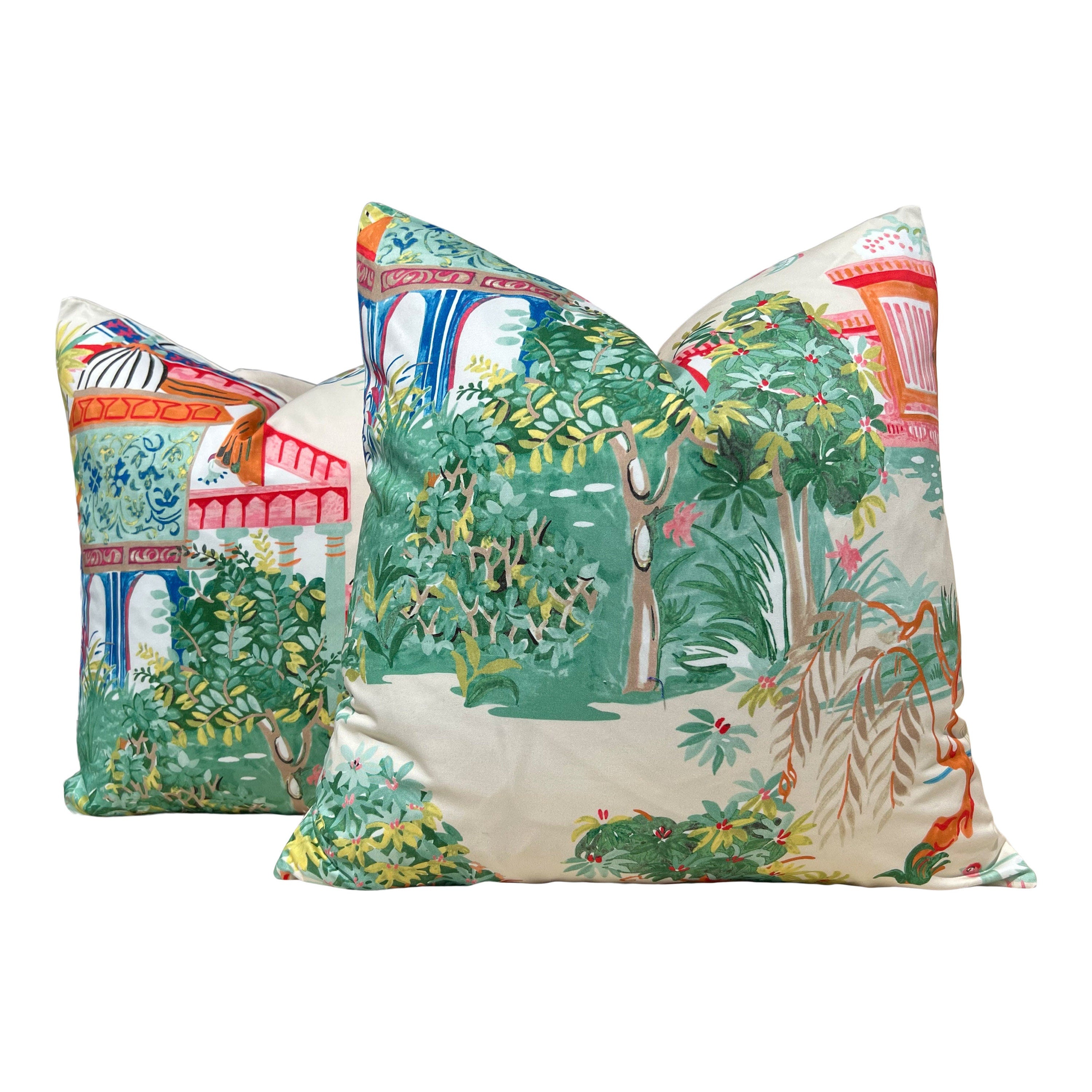 Mystic Garden Decorative Pillow Multicolor. Green Tan Accent Lumbar Euro Sham Designer Cushion Slipcover 16x16 18x18 20x20 22x22 24x24 26x26