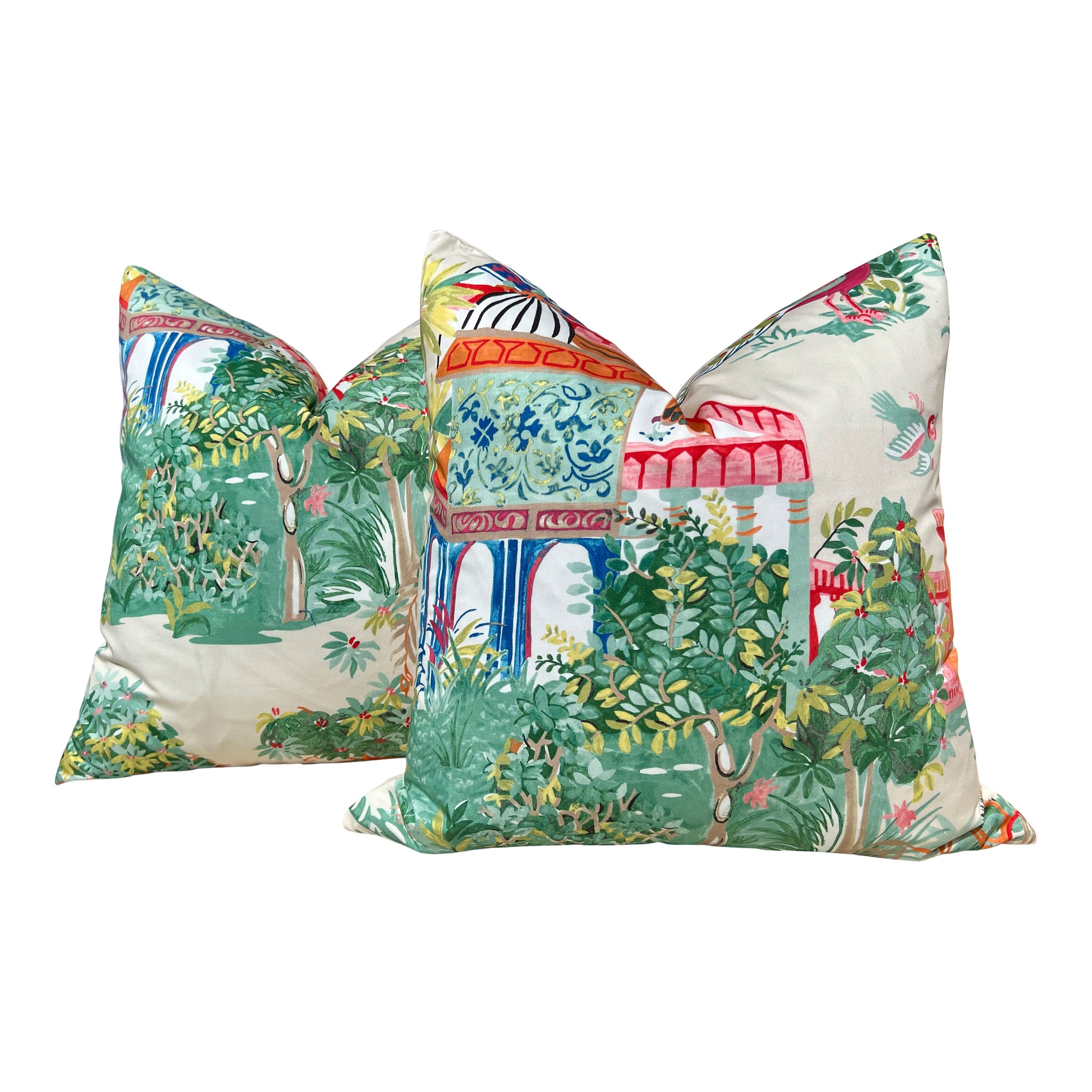 Mystic Garden Decorative Pillow Multicolor. Green Tan Accent Lumbar Euro Sham Designer Cushion Slipcover 16x16 18x18 20x20 22x22 24x24 26x26