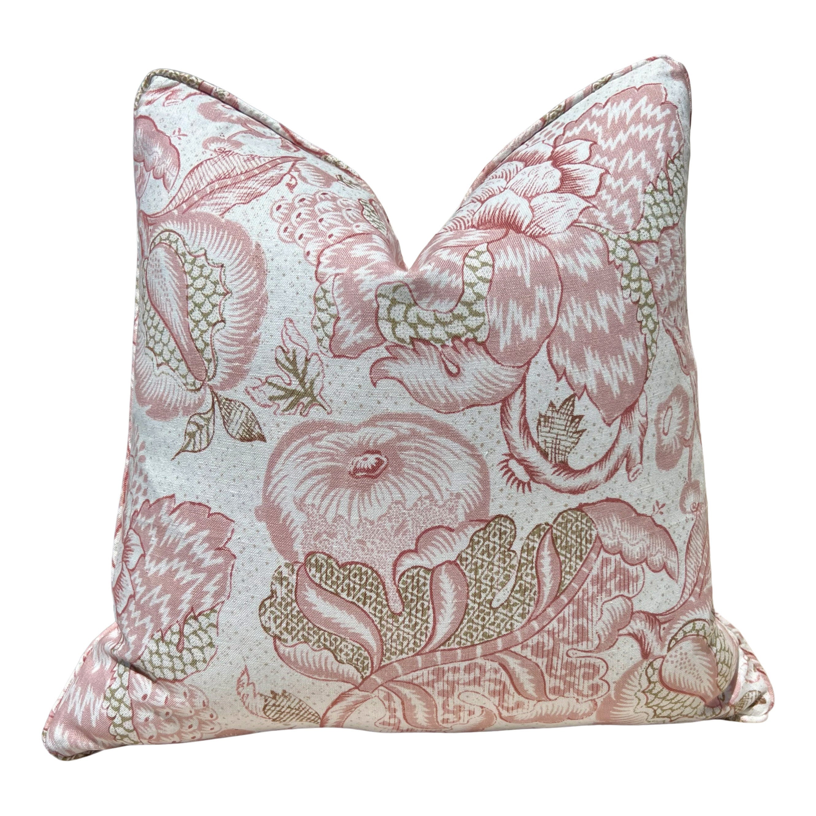 Thibaut Westmont Floral Pillow in Blush. Designer Pillows // Floral Pillows in Pink and Green // High End Linen Pillows // Euro Sham Cover