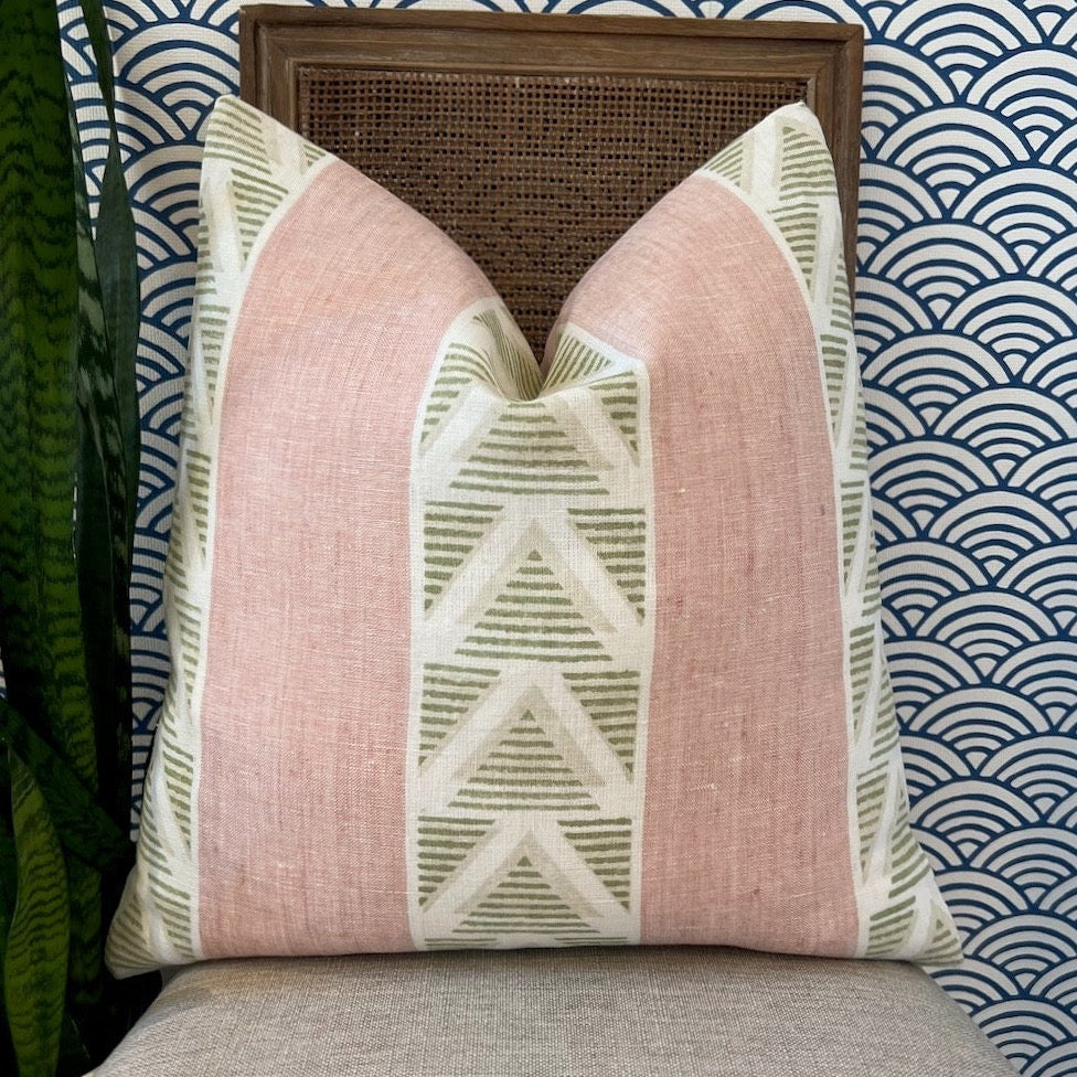 Anna French Burton Stripe Pillow in Blush and Green. Designer Pillows, Accent  Pink and Green Striped Pillow Cover, High End Pillow in Blush