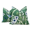 Designer Floral Decorative Pillow in Green and Blue. Thibaut Yukio High End Accent Pillow in Green, Chinoiserie Cushion Cover Euro Sham