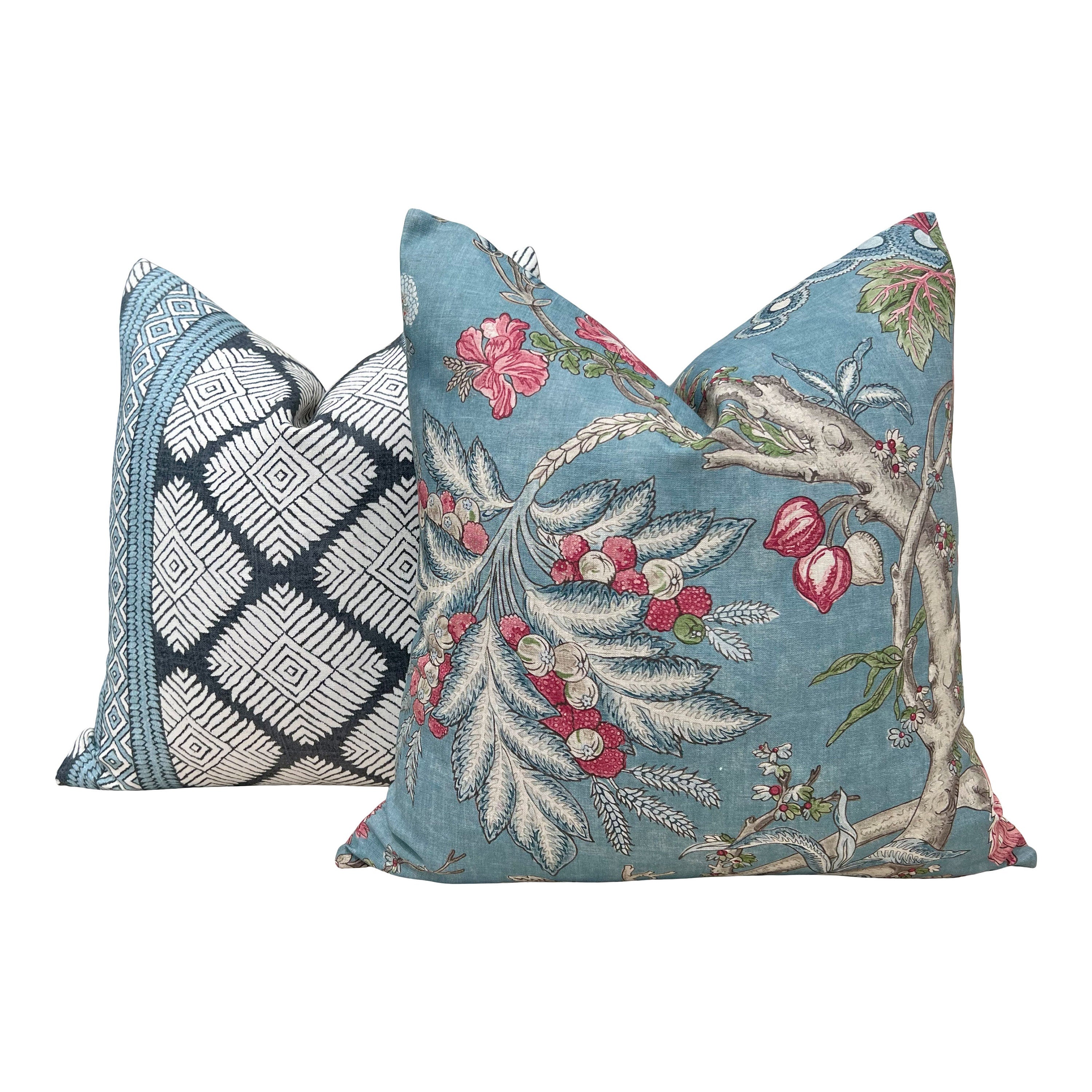 Chatelain Pillow Cover in Robbins's Egg. Designer Decorative Pillow in Blue French Country Floral Accent lumbar Cushion Case Euro Sham