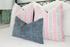 Load image into Gallery viewer, Thibaut Indoor/Outdoor Woven Southport Stripe Pillow in Peony and Navy. Outdoor Striped Pillow Cover Pink and Dark Blue Accent Lumbar