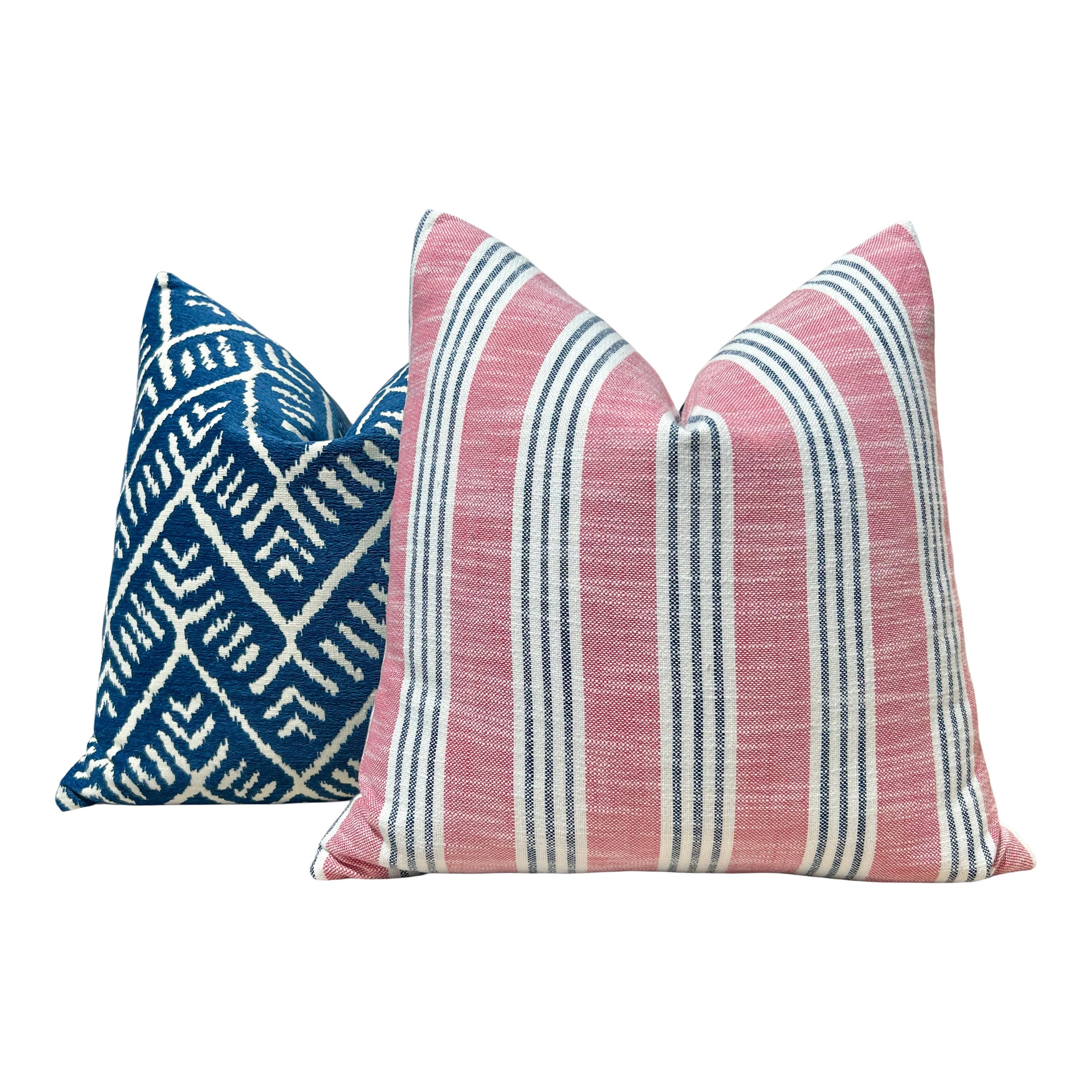 Outdoor Tahoe Geometric Pillow in Denim. Zig Zag Blue Decorative Pillow Cover, Designers Chevron Outdoor Lumbar Pillow in Blue and White,