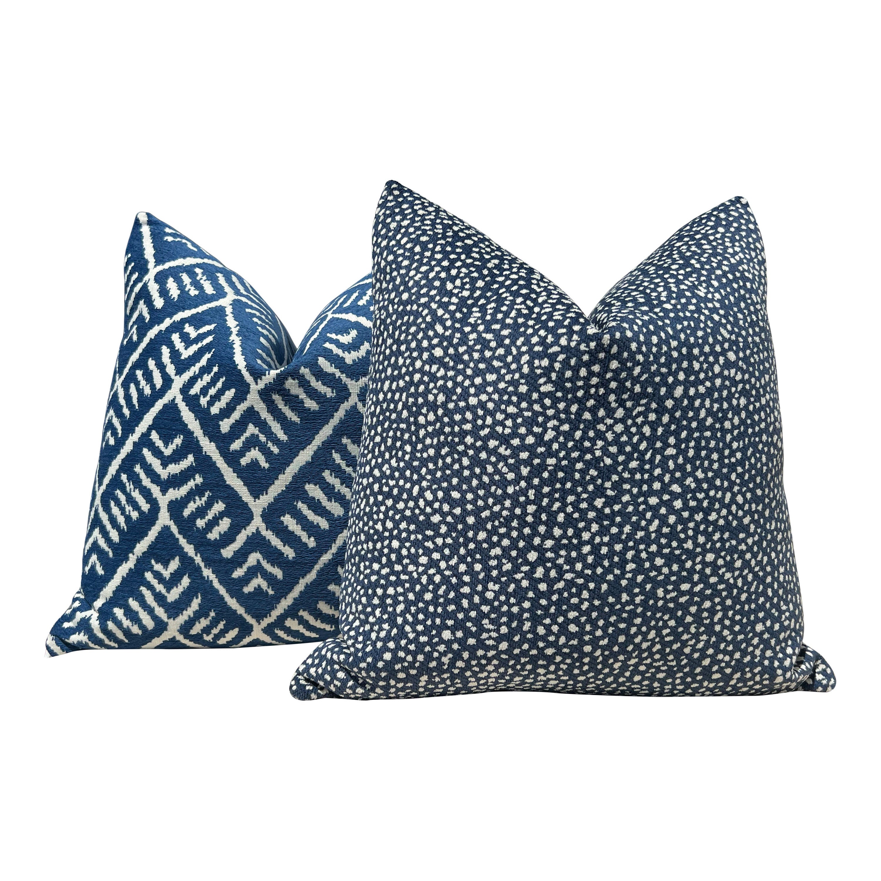 Outdoor Tahoe Geometric Pillow in Denim. Zig Zag Blue Decorative Pillow Cover, Designers Chevron Outdoor Lumbar Pillow in Blue and White,