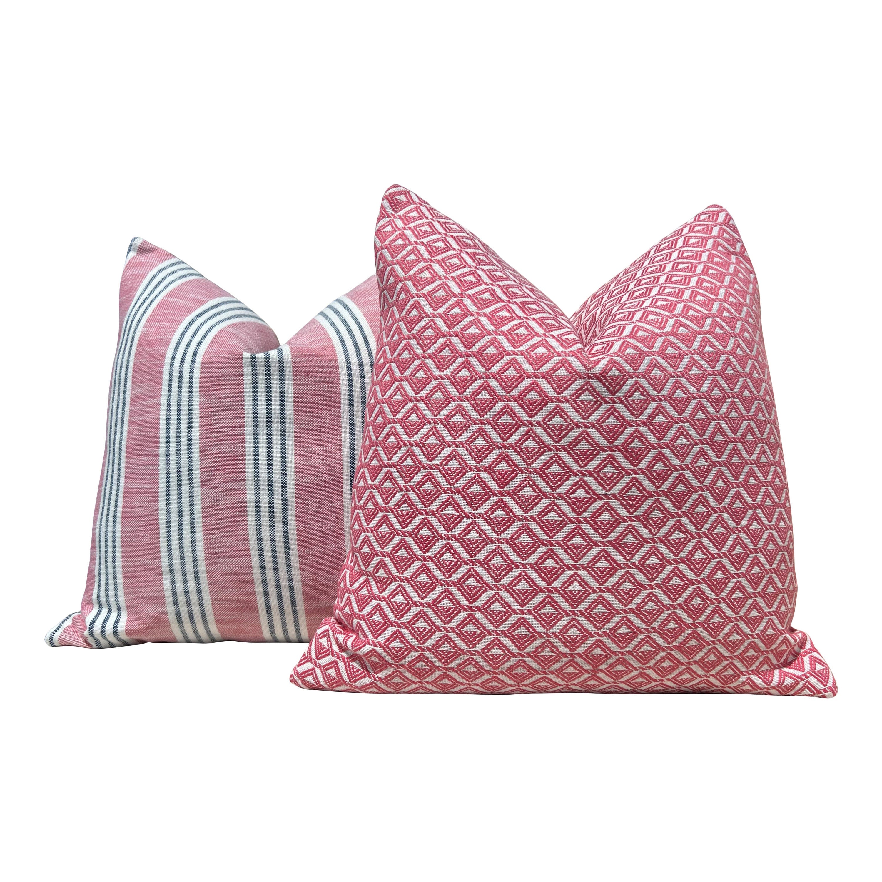 Outdoor Trion Woven Pillow in Peony. Thiabut Designer Patio Decorative Accent Cushion in Pink. Lumbar Chair Pillow Case in Pink and White