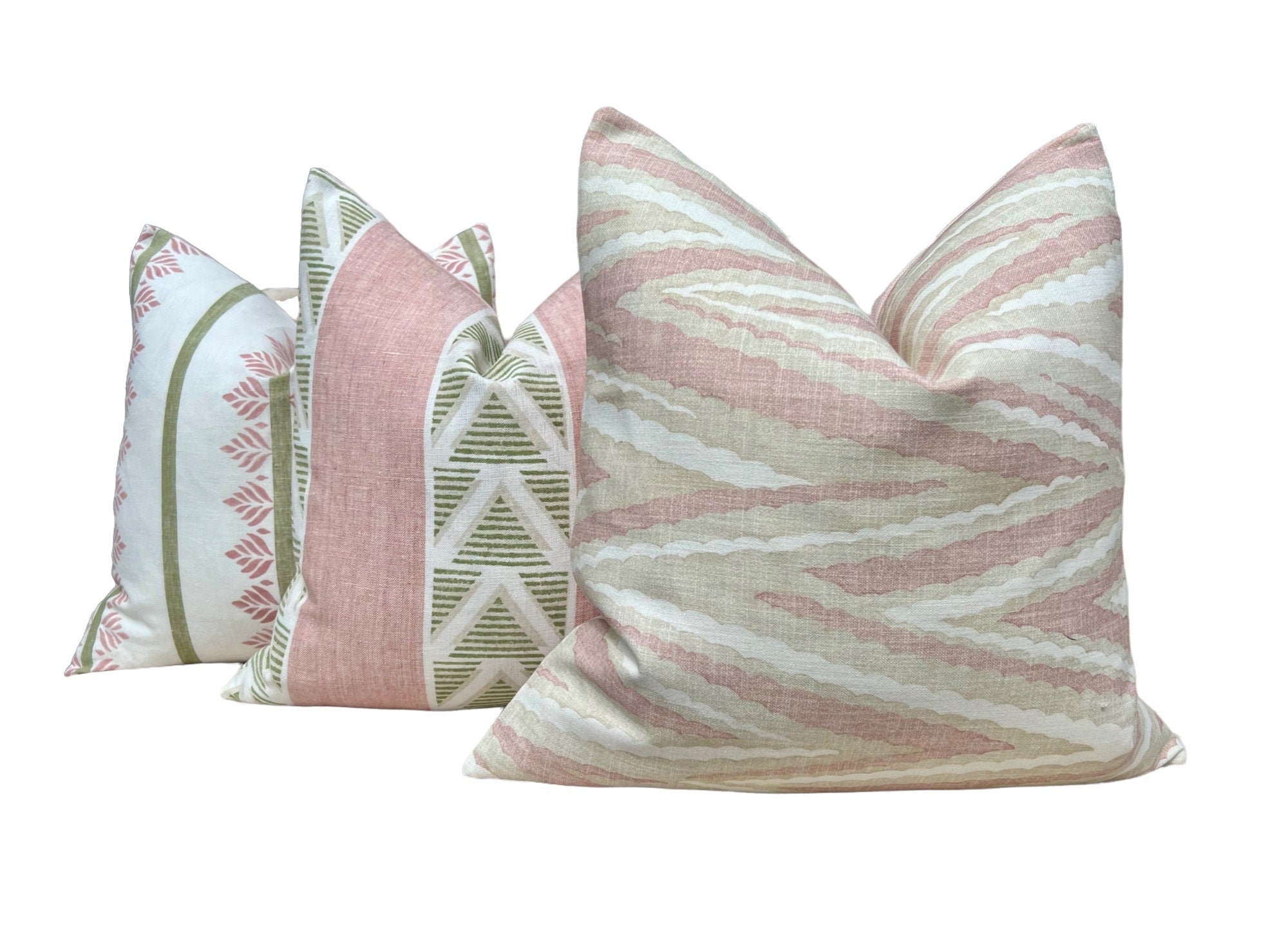 Designer Fern Stripe Pillow in Blush. Accent Stripe Pillow, Decorative Pillow Cover, Designer Pillows, Designer Lumbar Pillow Green Pink