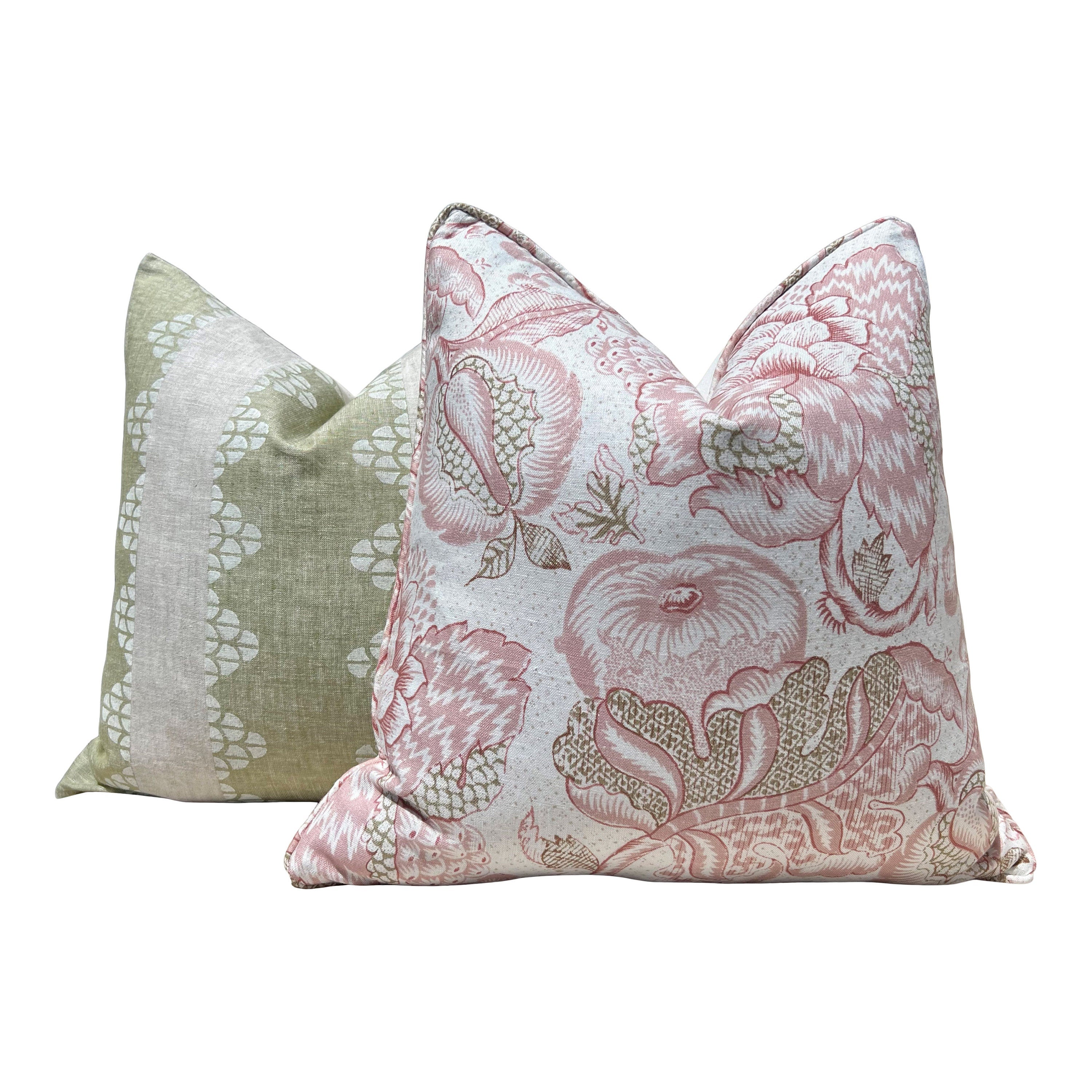 Thibaut Westmont Floral Pillow in Blush. Designer Pillows // Floral Pillows in Pink and Green // High End Linen Pillows // Euro Sham Cover