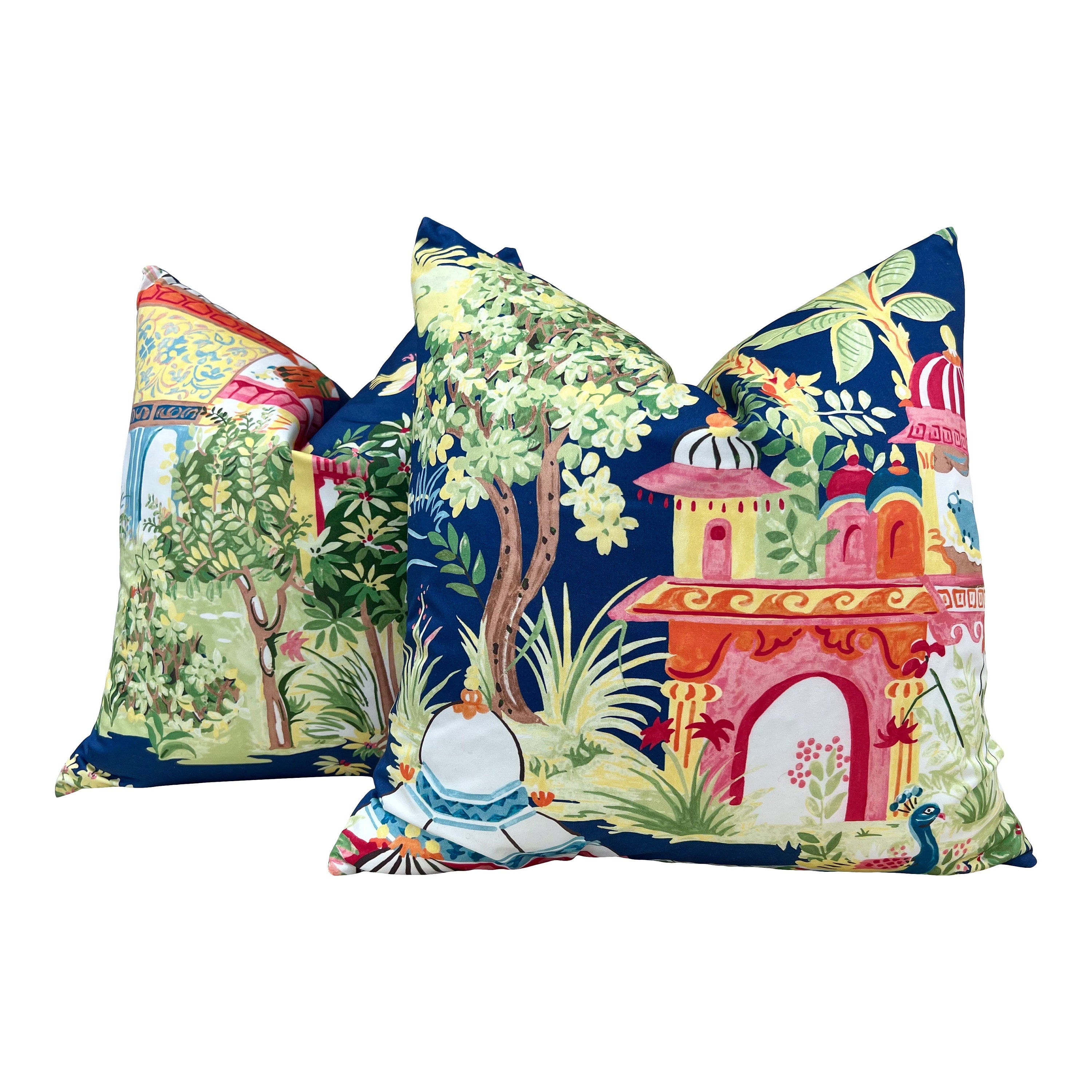 Thibaut Mystic Garden Pillow in Navy and Fuchsia. Designer Pillows // Mediterranean Pillows // Accent Cushion Cover // Decorative Pillow