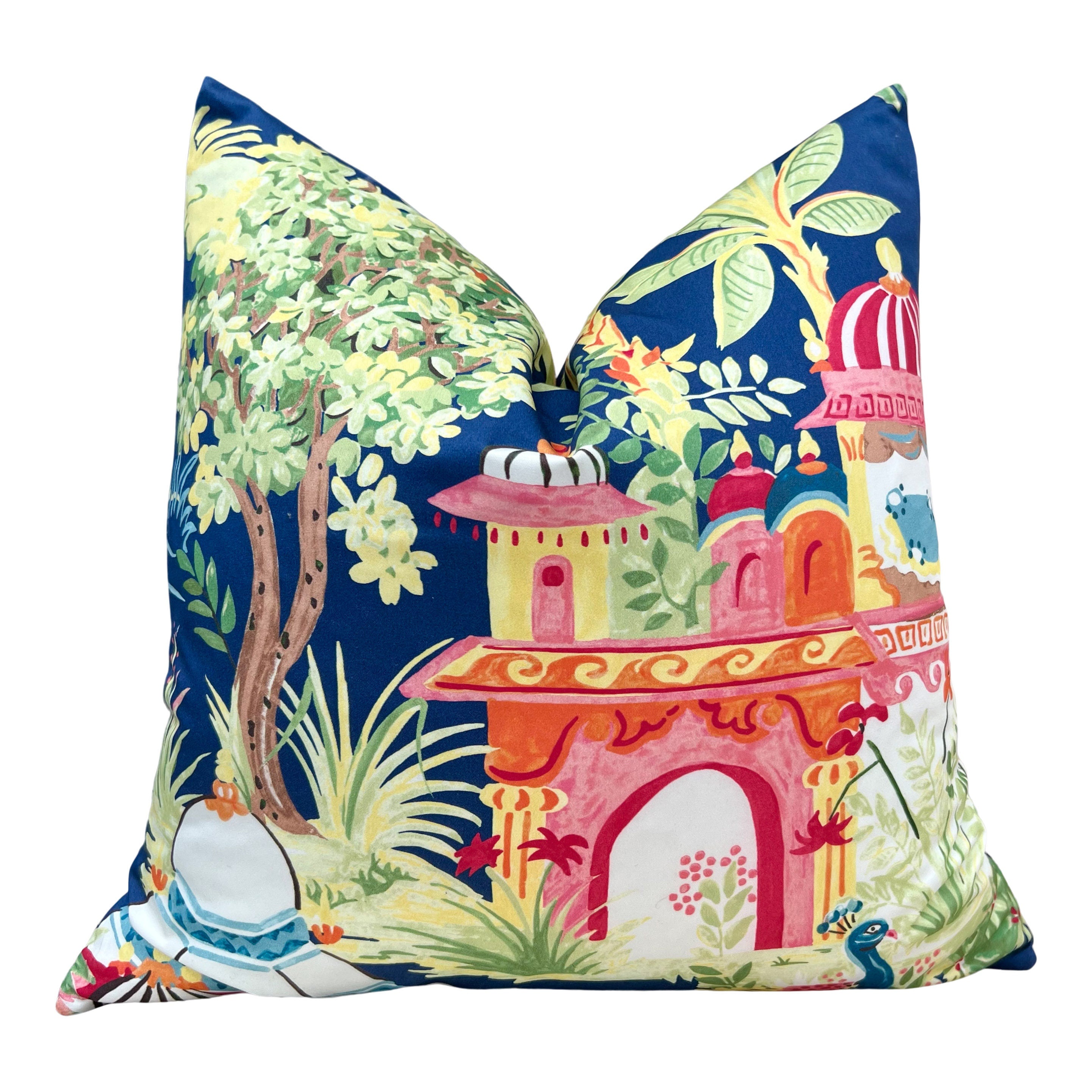 Thibaut Mystic Garden Pillow in Navy and Fuchsia. Designer Pillows // Mediterranean Pillows // Accent Cushion Cover // Decorative Pillow