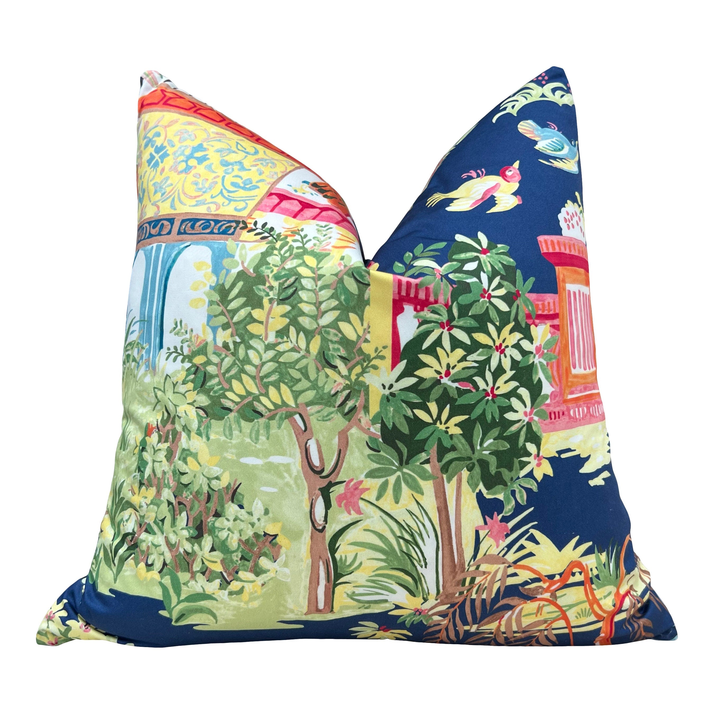 Thibaut Mystic Garden Pillow in Navy and Fuchsia. Designer Pillows // Mediterranean Pillows // Accent Cushion Cover // Decorative Pillow