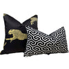 Load image into Gallery viewer, Scalamandre Leaping Cheetah in Black Magic. Designer Pillows, High End Pillows, Black Animal Print Pillows, Lumbar Cheetah Pillows Black