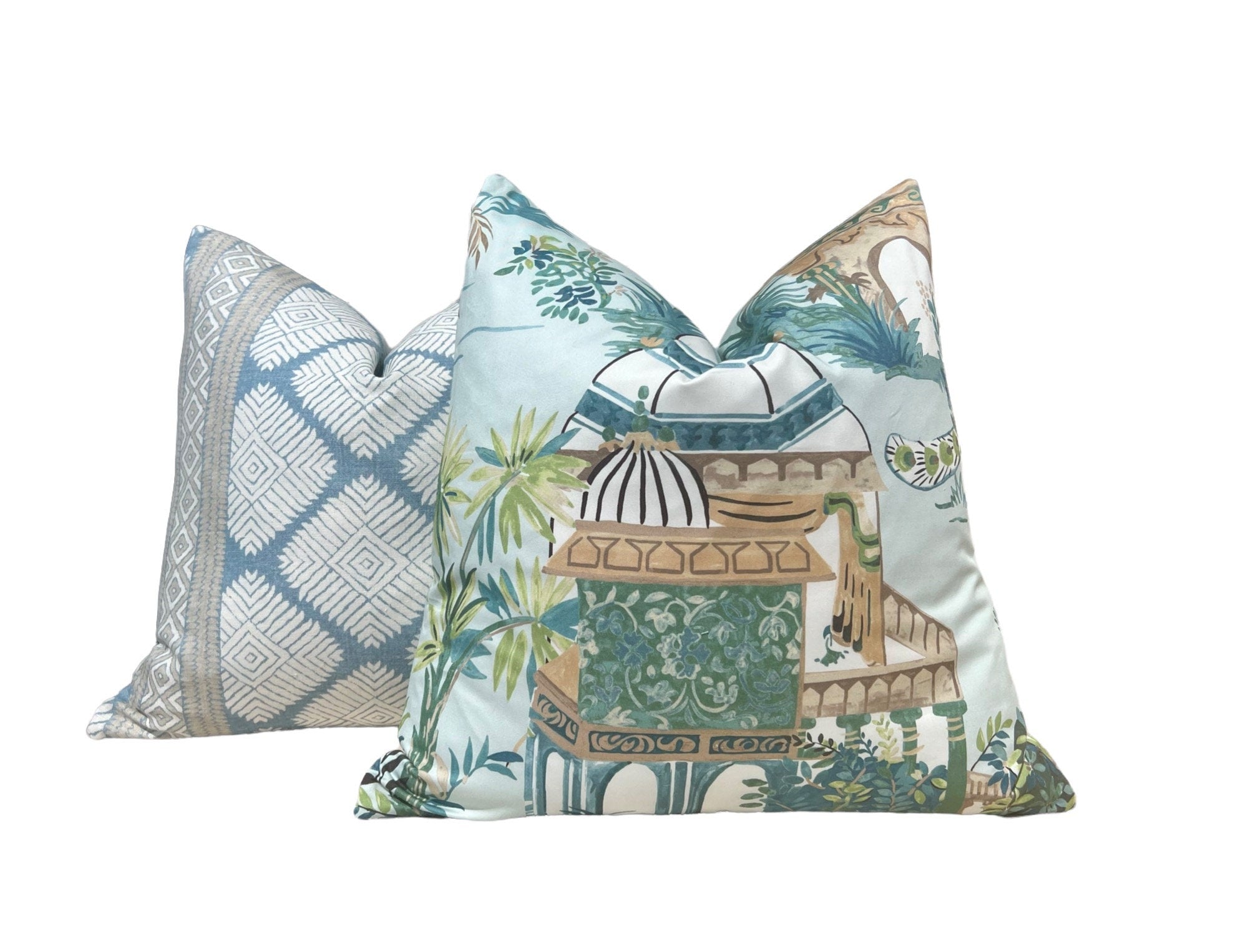Thibaut Austin Striped Pillow in Spa Blue. High End Pillows, Euro Sham Covers Spa Blue, Designer Pillows, Lumbar Striped Pillow Aqua Blu.