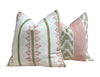 Designer Fern Stripe Pillow in Blush. Accent Stripe Pillow, Decorative Pillow Cover, Designer Pillows, Designer Lumbar Pillow Green Pink
