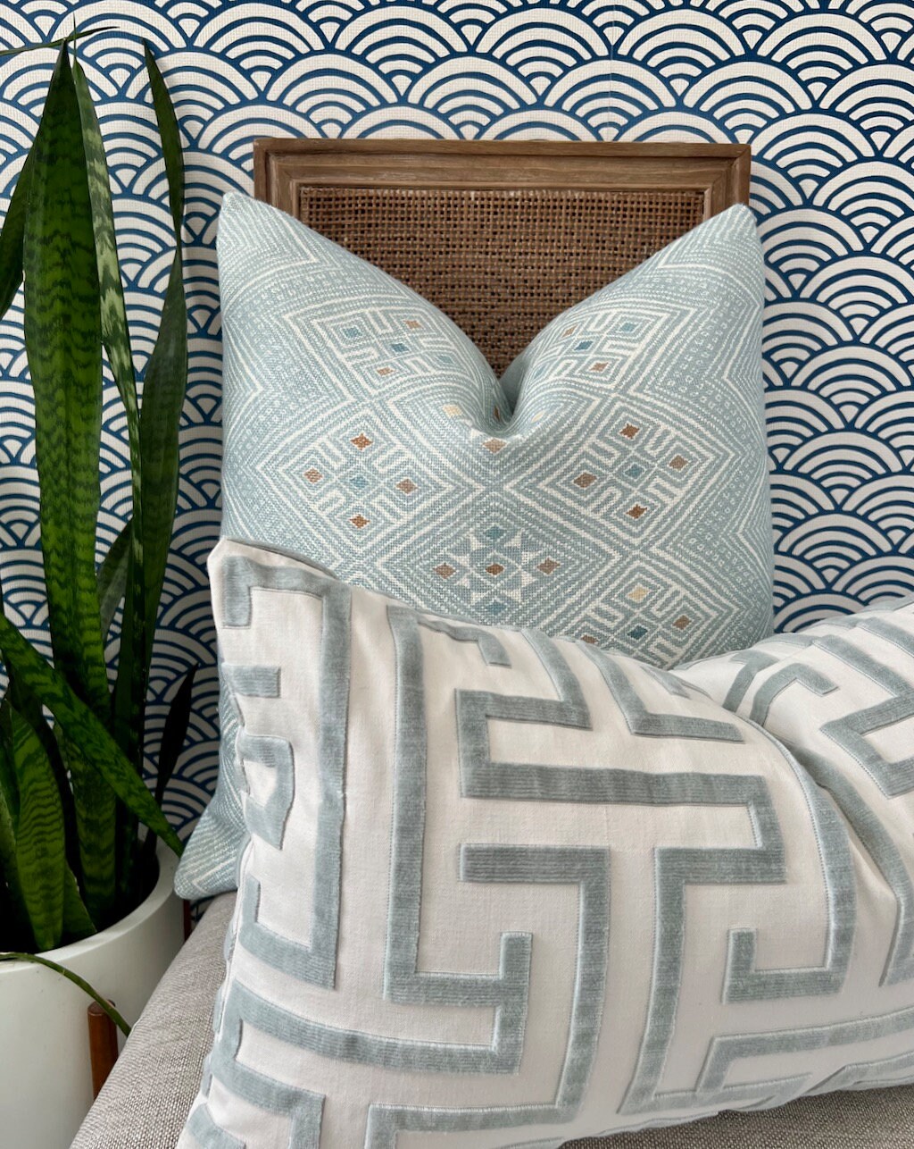 Thibaut High Plains Pillow in Spa Blue. Designer Pillows, High End Pillows, Aqua Blue Pillow Cover, Zig Zag Light Blue Accent Pillows