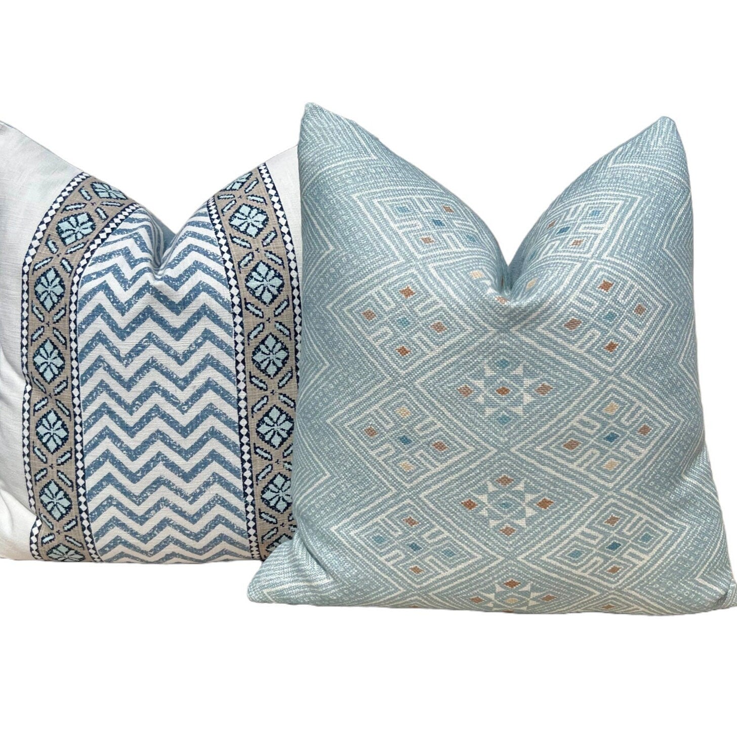 Thibaut High Plains Pillow in Spa Blue. Designer Pillows, High End Pillows, Aqua Blue Pillow Cover, Zig Zag Light Blue Accent Pillows