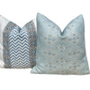 Load image into Gallery viewer, Thibaut High Plains Pillow in Spa Blue. Designer Pillows, High End Pillows, Aqua Blue Pillow Cover, Zig Zag Light Blue Accent Pillows