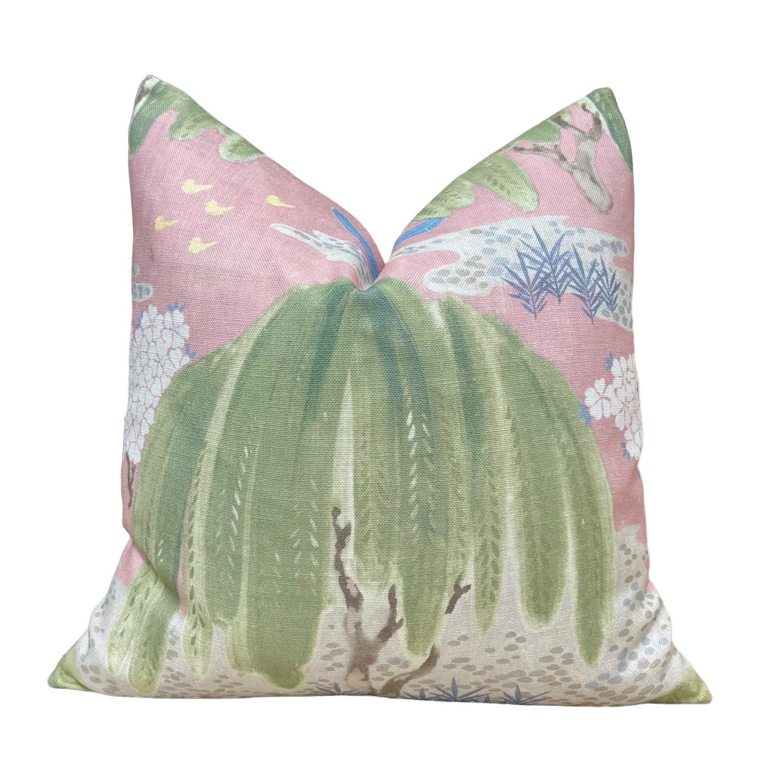 Thibaut Willow Tree Pillow in Blush. Designer Pillows, High End Pillows, Floral Pillow in Pink, Green and Blue, Lumbar Floral Pillow