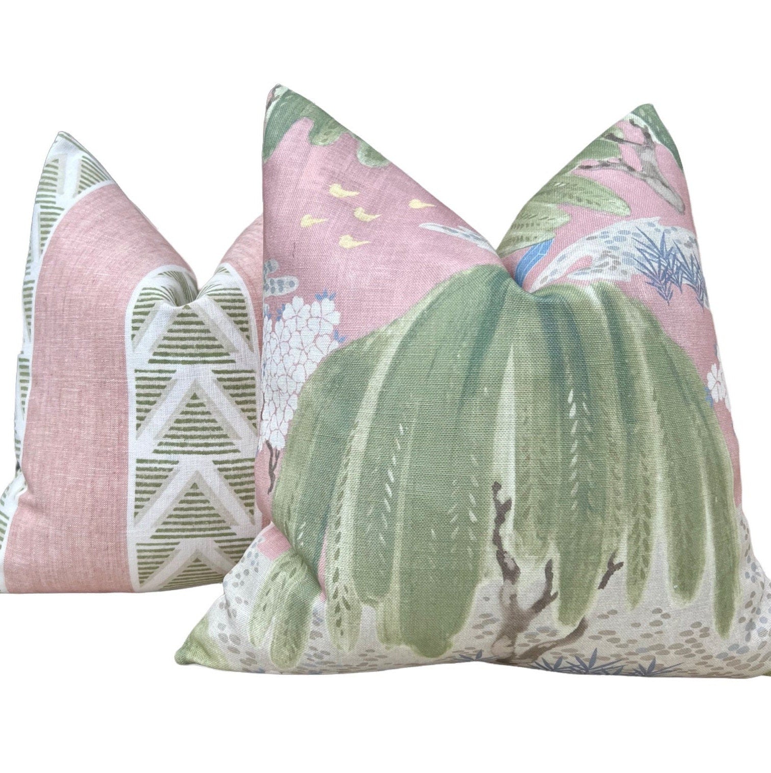 Thibaut Willow Tree Pillow in Blush. Designer Pillows, High End Pillows, Floral Pillow in Pink, Green and Blue, Lumbar Floral Pillow