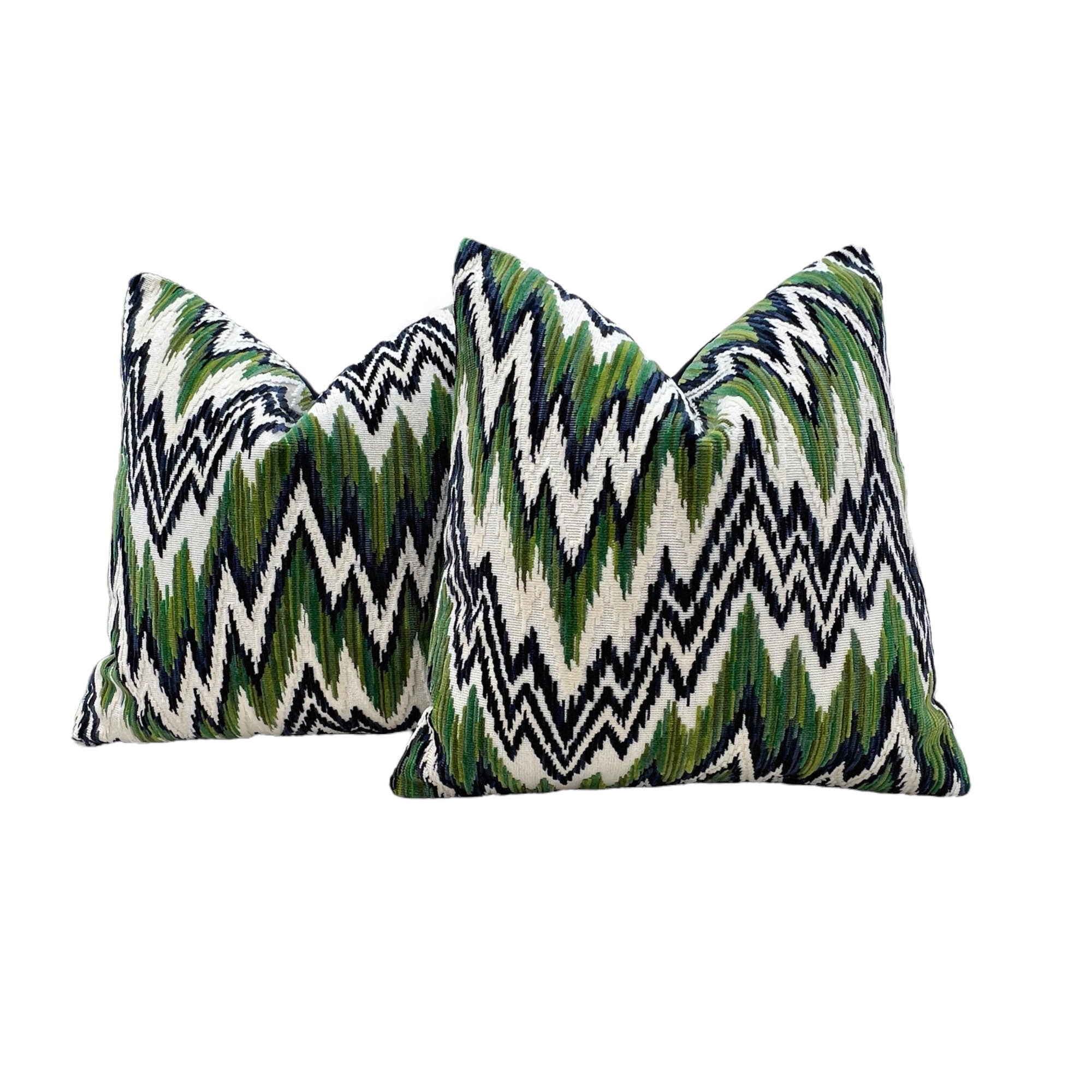 Thibaut Rhythm Velvet Pillow in Emerald and Navy. Designer Pillows // Zig Zag Velvet Pillow // High End Pillows // Green and Navy  Pillows