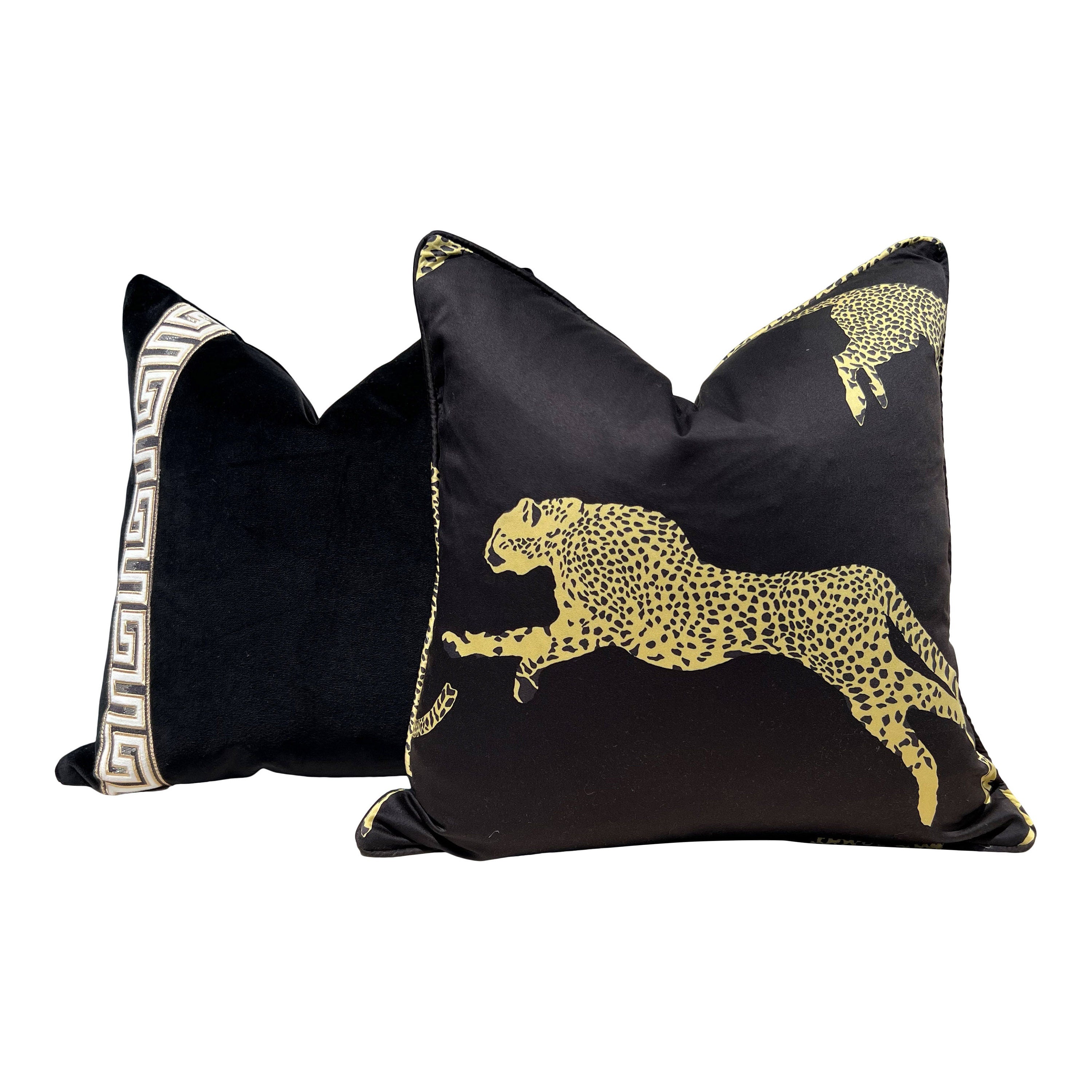 Scalamandre Leaping Cheetah in Black Magic. Designer Pillows, High End Pillows, Black Animal Print Pillows, Lumbar Cheetah Pillows Black