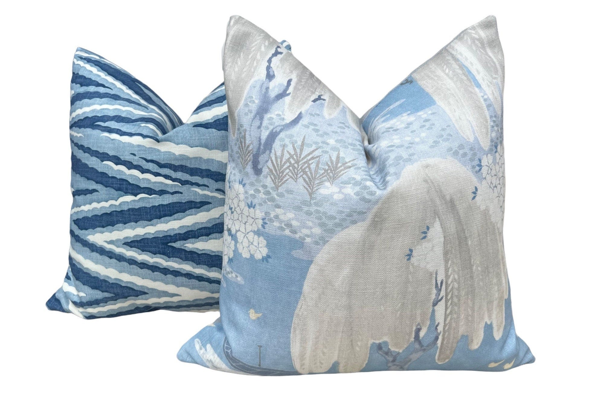Thibaut Willow Tree Pillow in Soft Blue. Designer Pillows, High End Pillows, Accent Pillows in Gray and Blue, Lumbar Floral Pillow