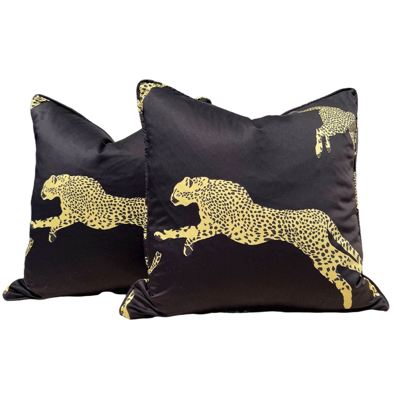 Scalamandre Leaping Cheetah in Black Magic. Designer Pillows, High End Pillows, Black Animal Print Pillows, Lumbar Cheetah Pillows Black