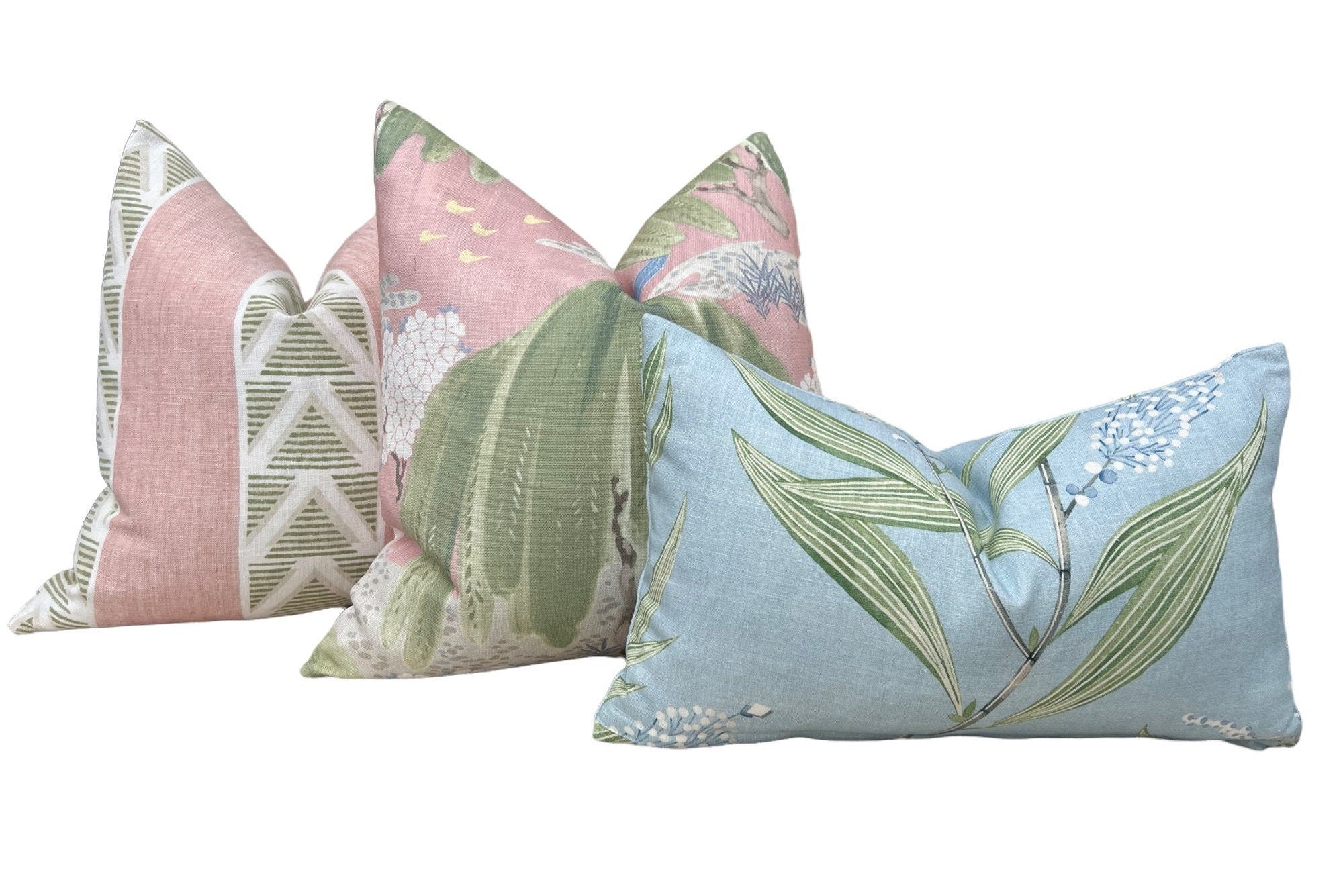 Thibaut Willow Tree Pillow in Blush. Designer Pillows, High End Pillows, Floral Pillow in Pink, Green and Blue, Lumbar Floral Pillow