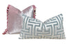 Load image into Gallery viewer, Designer Velvet Pillow in Blush with Tassel Trim. High End Pillow Cover, Modern Lumbar Velvet Pillow, Accent Throw Pillow Cover