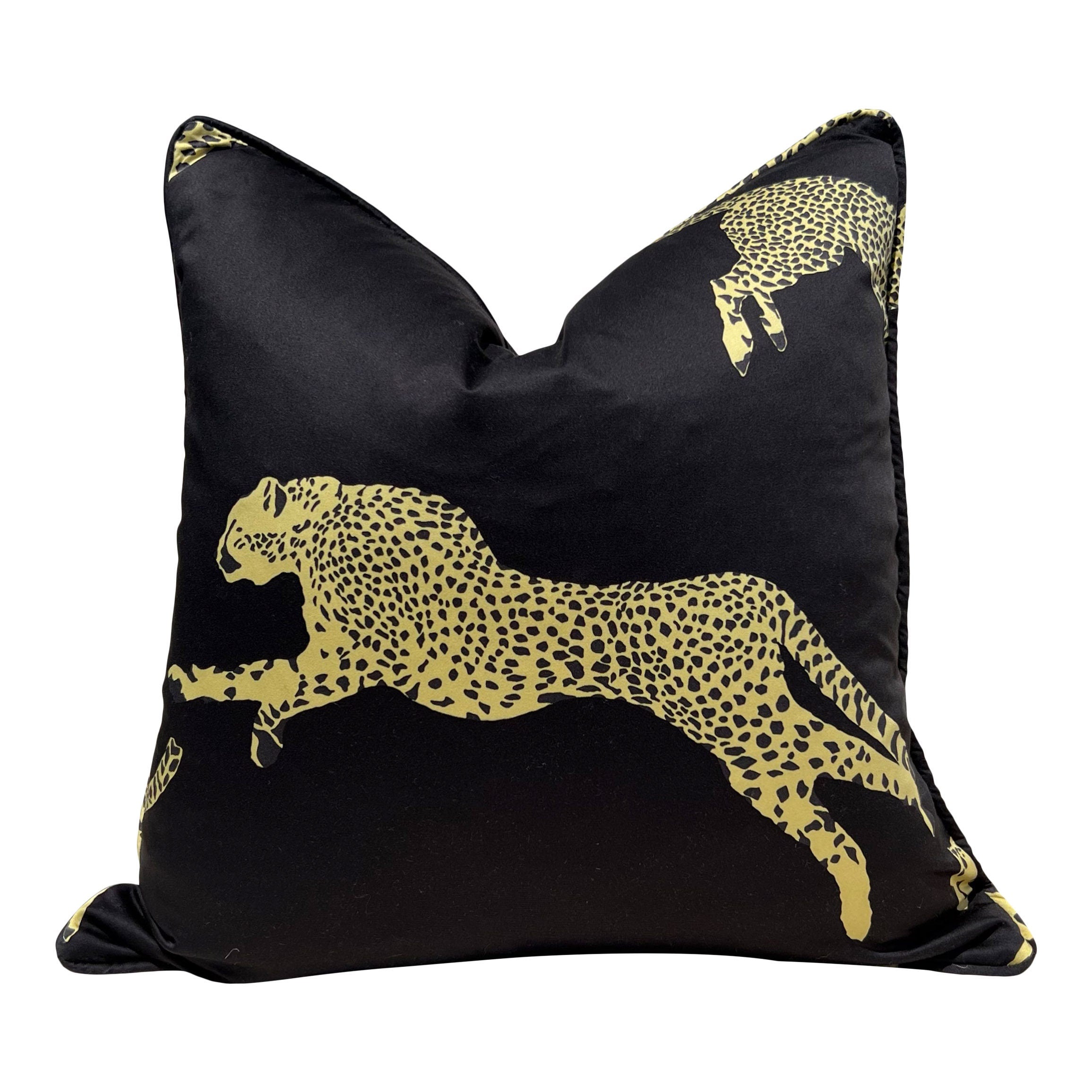 Scalamandre Leaping Cheetah in Black Magic. Designer Pillows, High End Pillows, Black Animal Print Pillows, Lumbar Cheetah Pillows Black