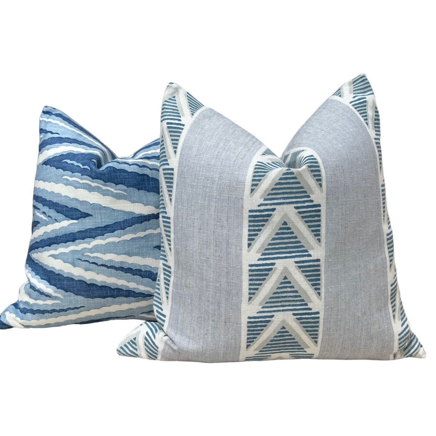 Anna French Burton Stripe Pillow in Light Blue. Designer Pillows, Accent Sky Blue Striped Pillow Cover, High End Chevron Pillow in Blue